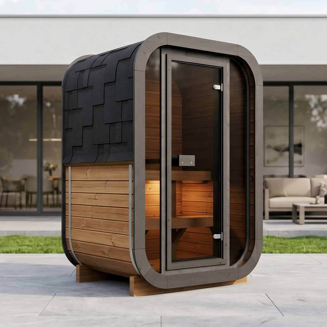 Sauna Kube Premium Thermowood dla 2 osób na zewnątrz - Edycja SKOG | Dom i Ogród | Zawiera ochronę SupiOil