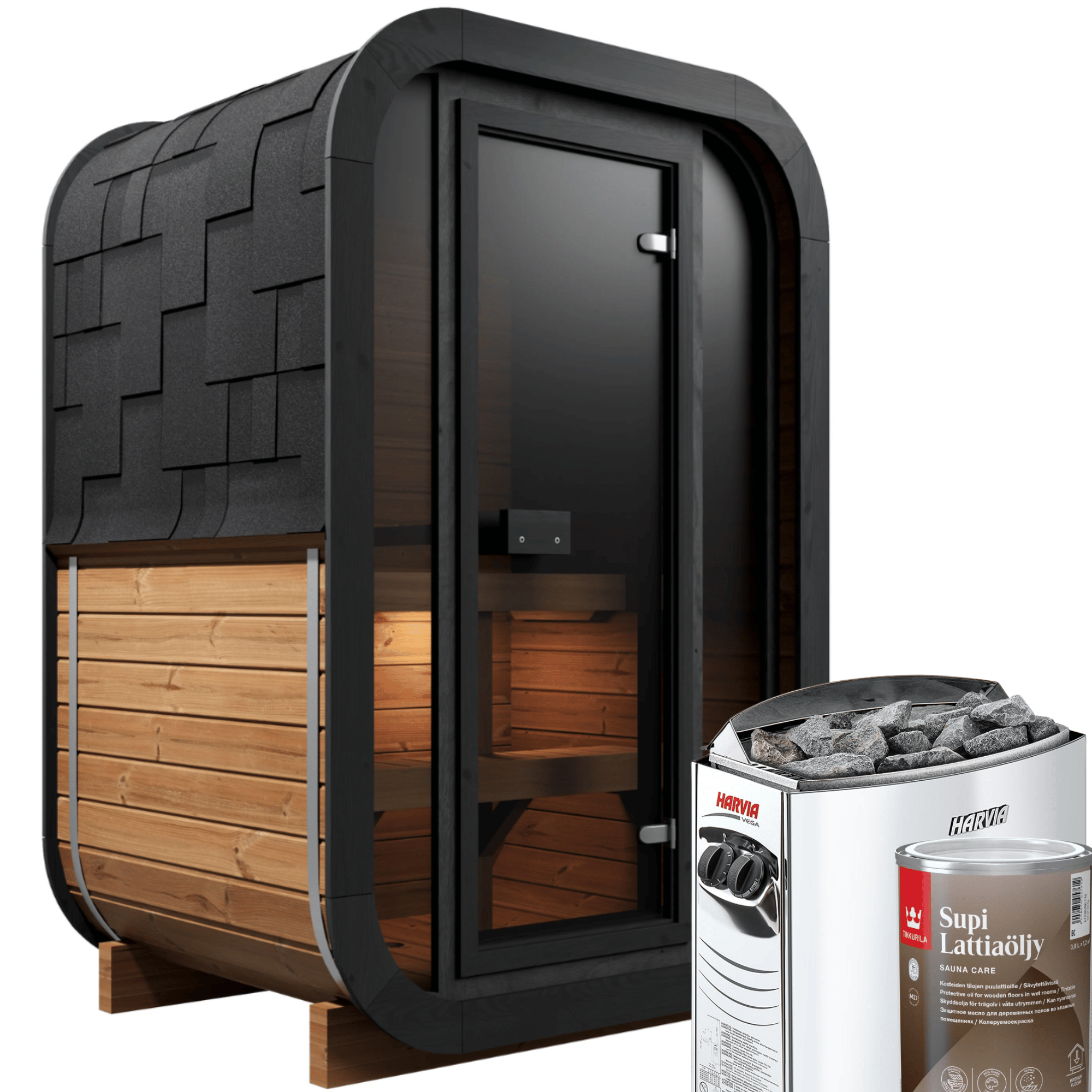 2 Person Outdoor Premium Thermowood Cube Sauna Bundle - SKOG Edition | Home & Garden | Includes Harvia Heater, LED Lights & SupiOil Protection