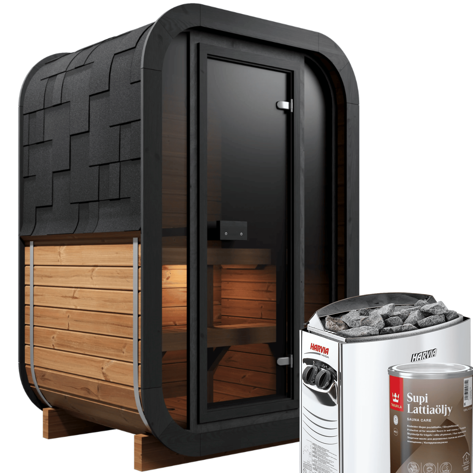 2 Person Outdoor Premium Thermowood Cube Sauna Bundle - SKOG Edition | Home & Garden | Includes Harvia Heater, LED Lights & SupiOil Protection