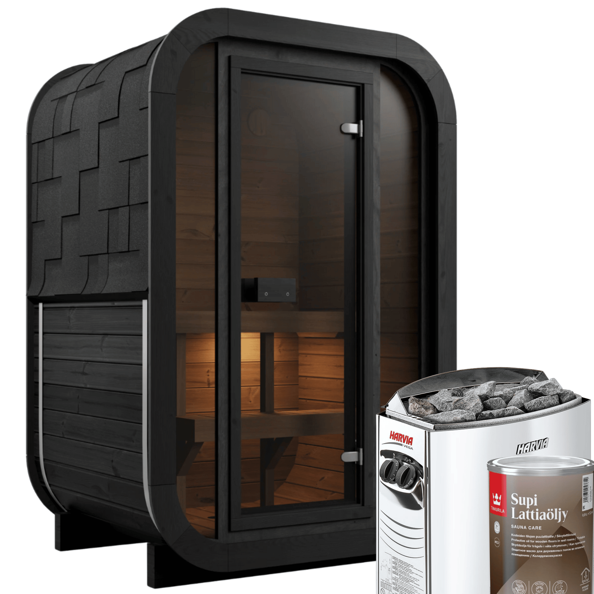 2 Person Outdoor Premium Thermowood Cube Sauna Bundle - SKOG Black Edition | Home & Garden | Includes Harvia Heater, LED Lights & SupiOil Protection