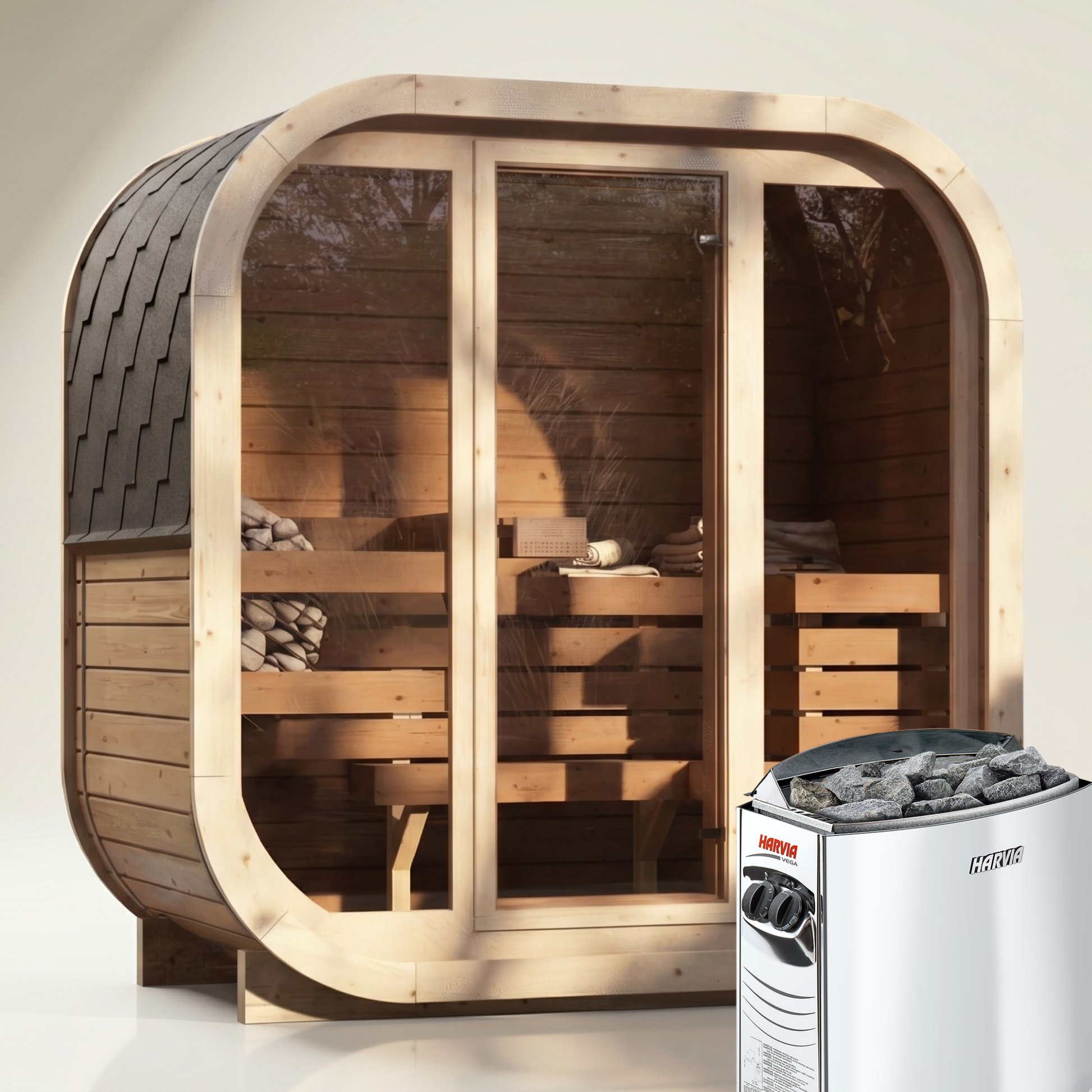 Outdoor Premium Thermowood Cube Sauna Bundle - ILLI H2 Edition | Home & Garden | Includes Harvia BC60 Heater & LED Lights (2-3 Person)