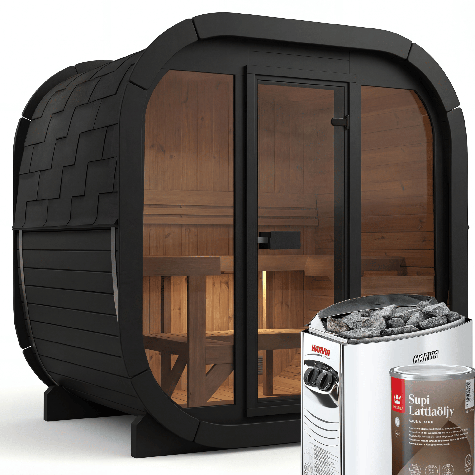 3-4 Person Large Outdoor Premium Thermowood Cube Sauna Bundle - ALASKA Black Edition | Home & Garden | Includes Harvia Heater, LED Lights & SupiOil Protection