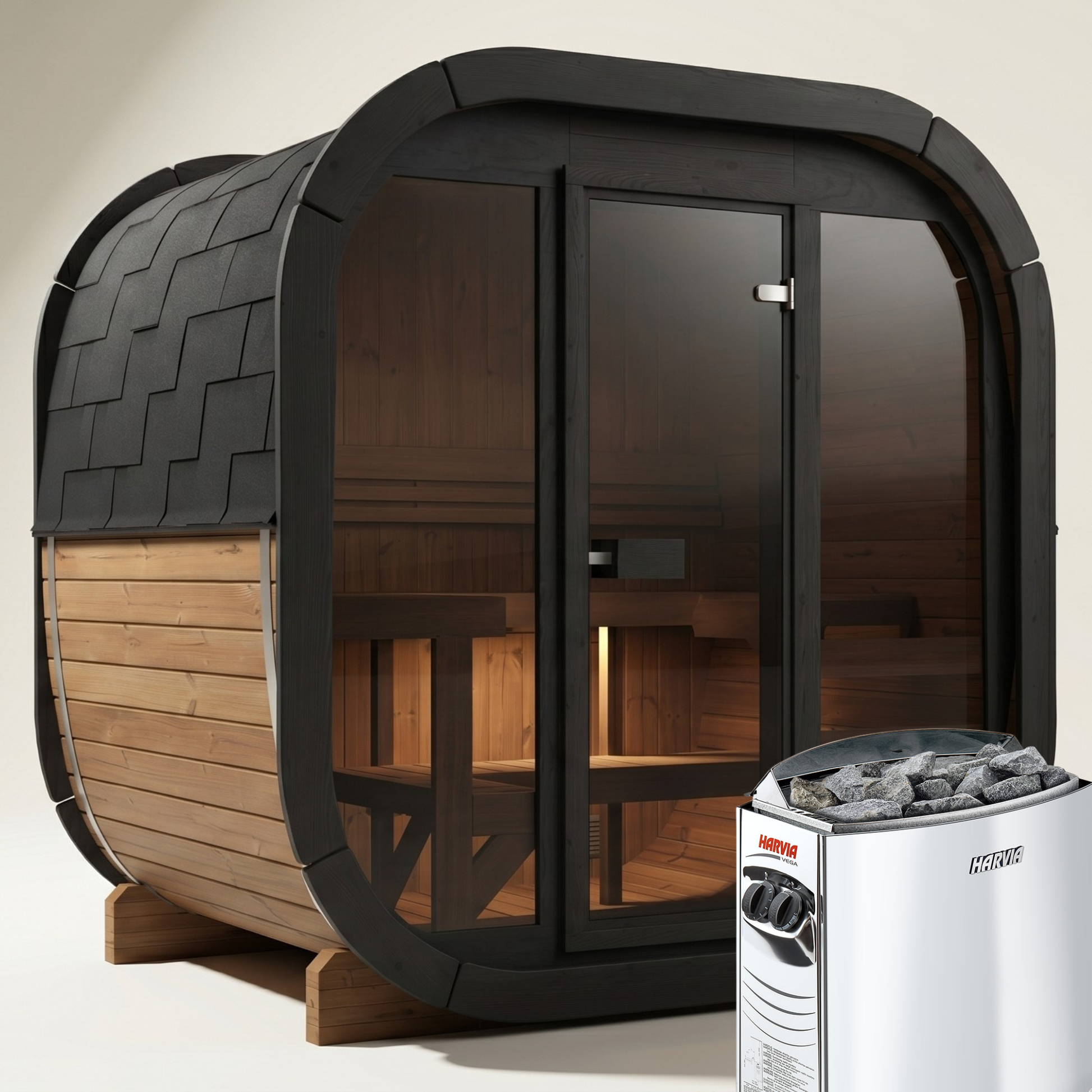 Outdoor Premium Thermowood Cube Sauna Bundle - ALASKA 130 Edition | Home & Garden | Includes Harvia Heater & LED Lights (4-Person)