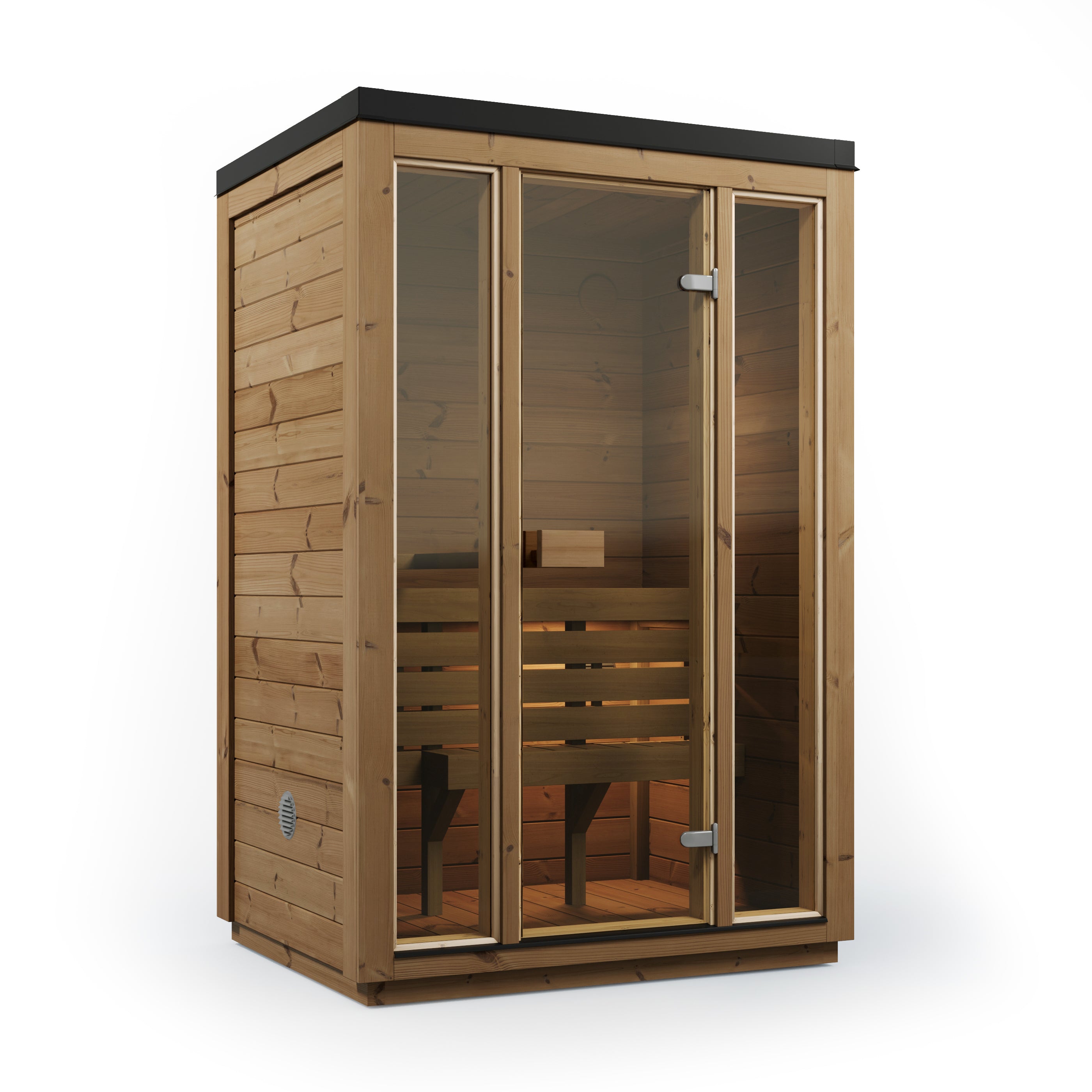 SaunaSupply ILLI Cube Thermowood 2 Person Outdoor Sauna - Includes Bucket, Ladle, Thermometor, SupiOil