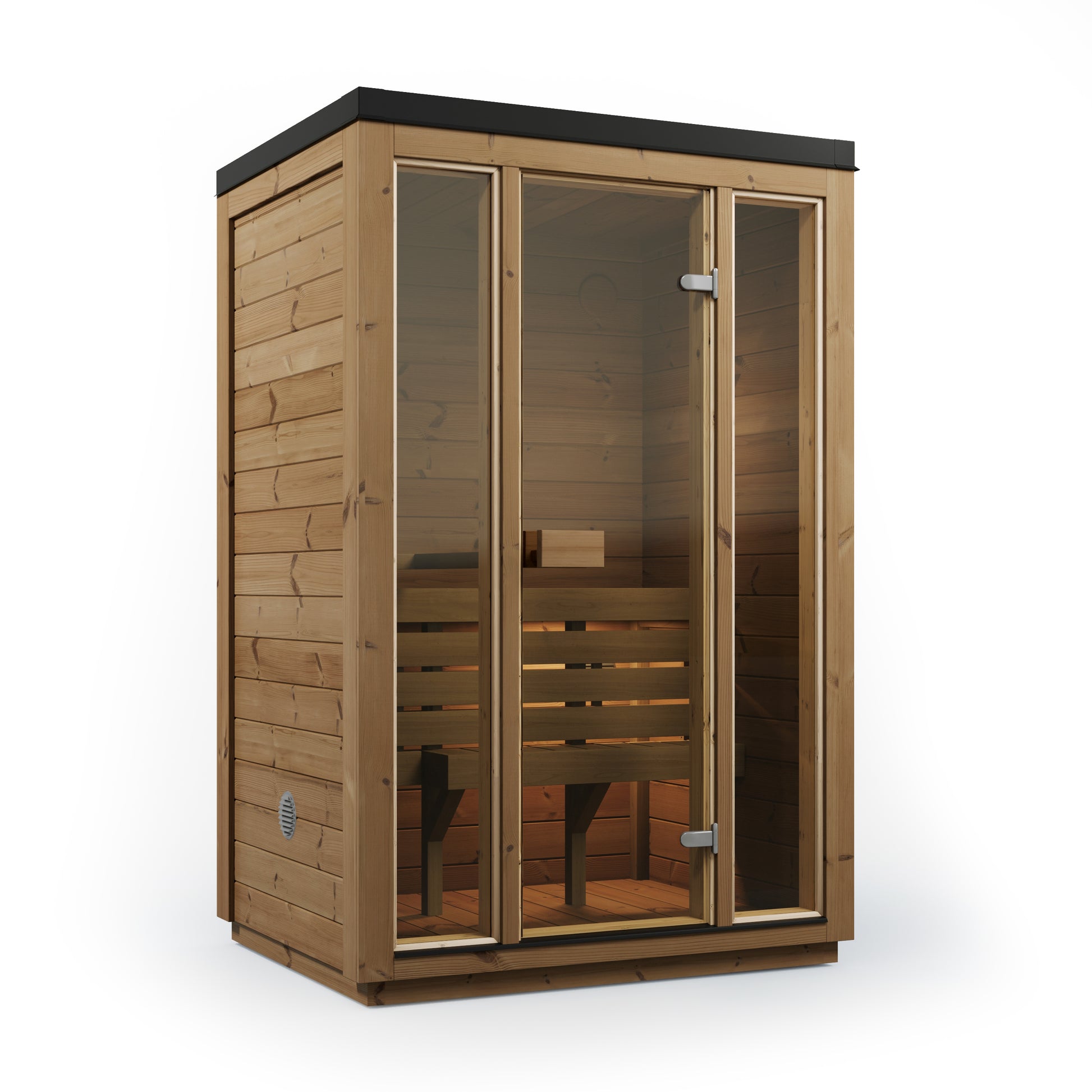 SaunaSupply ILLI Cube Thermowood 2 Person Outdoor Sauna - Includes Bucket, Ladle, Thermometor, SupiOil