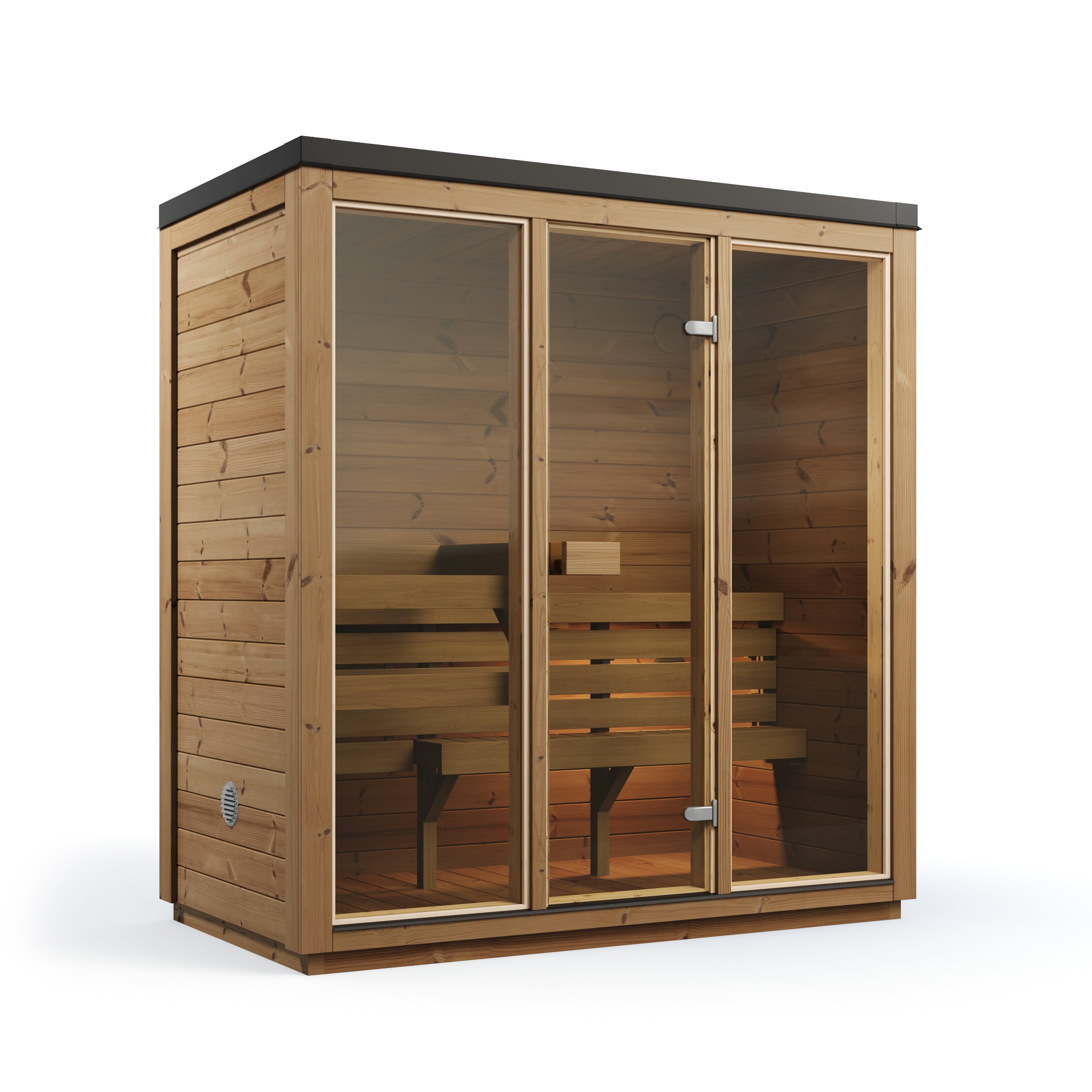 SaunaSupply ILLI Cube II Thermowood 3 Person Outdoor Sauna - Includes Bucket, Ladle, Thermometor, SupiOil
