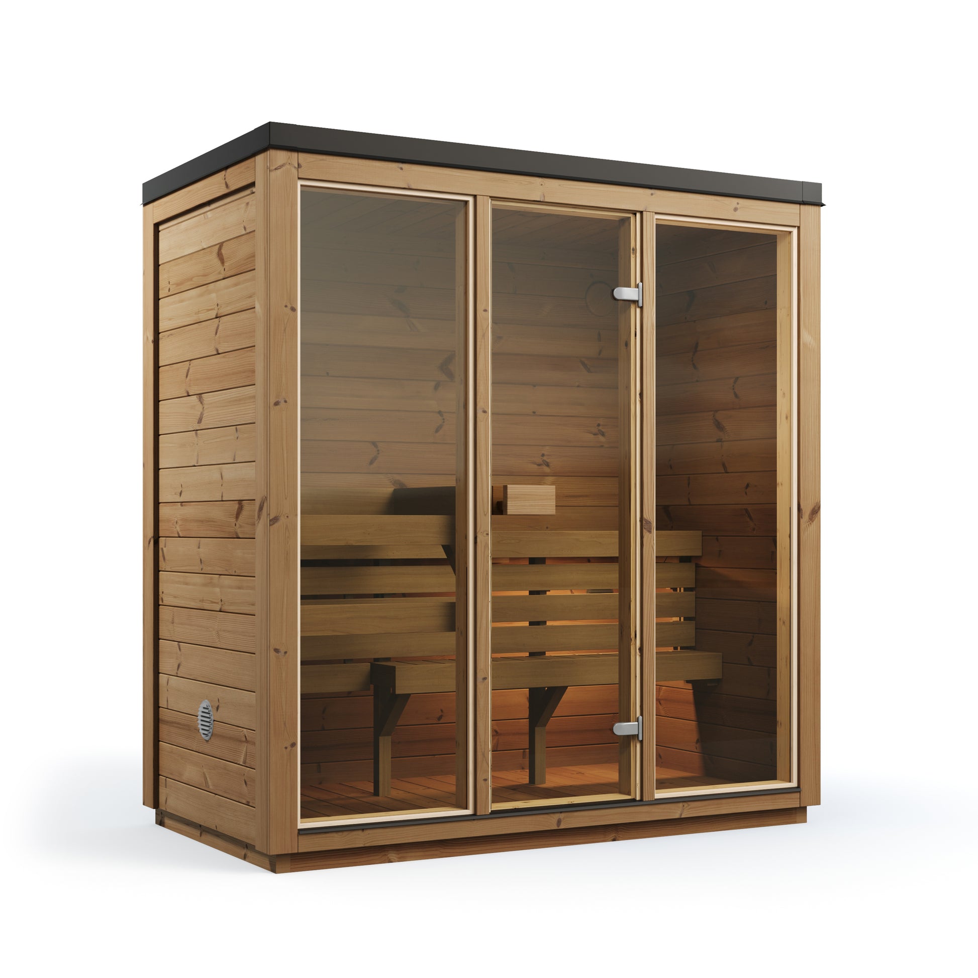 SaunaSupply ILLI Cube II Thermowood 3 Person Outdoor Sauna - Includes Bucket, Ladle, Thermometor, SupiOil