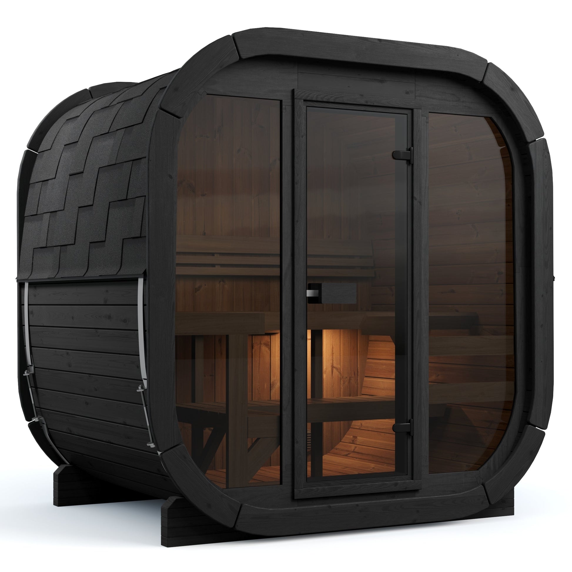 SaunaSupply 3-4 Person Large Outdoor Thermowood Cube Sauna - ALASKA Black Edition | Includes Heater & Accessories