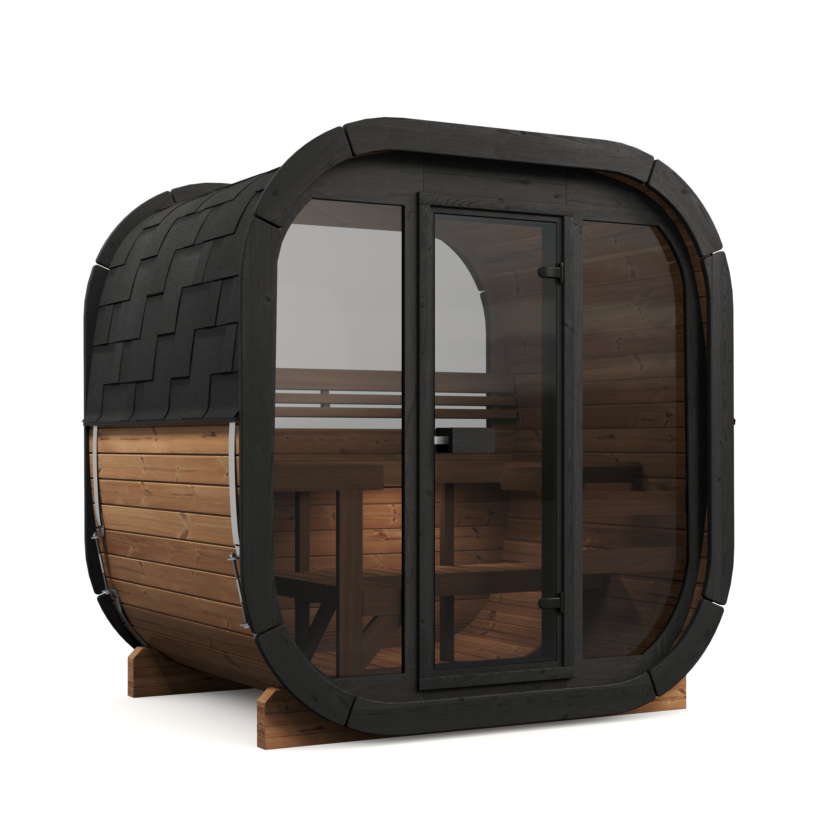 SaunaSupply EKE160 Cube Thermowood 4 Person Outdoor Sauna Black Edition - Includes Bucket, Ladle, Thermometor, SupiOil