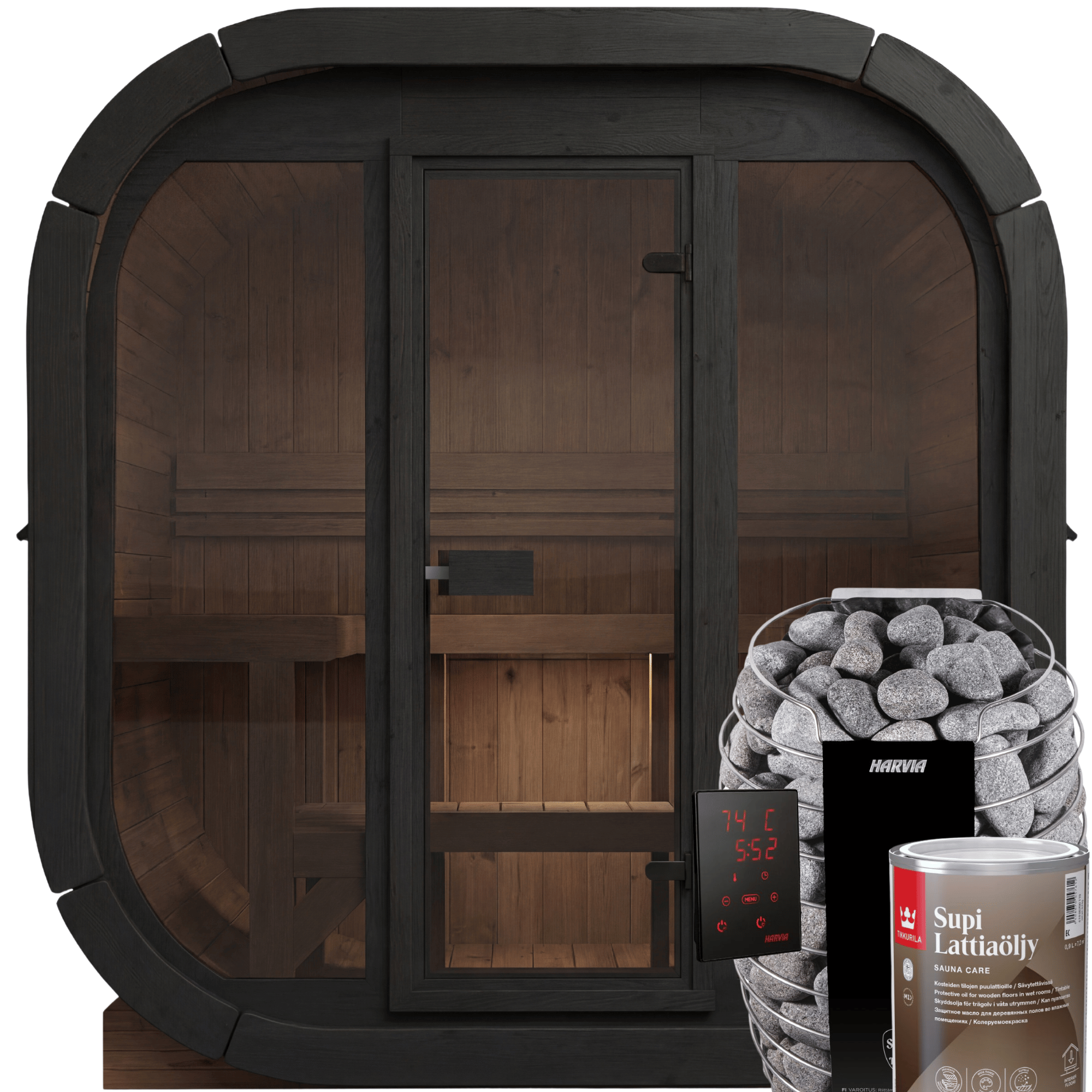 4-5 Personen Extra Große Outdoor Premium Thermoholz Würfel Sauna Bundle - ALASKA L Edition | Haus & Garten | Enthält Harvia Heizung, LED-Lichter & SupiOil Schutz