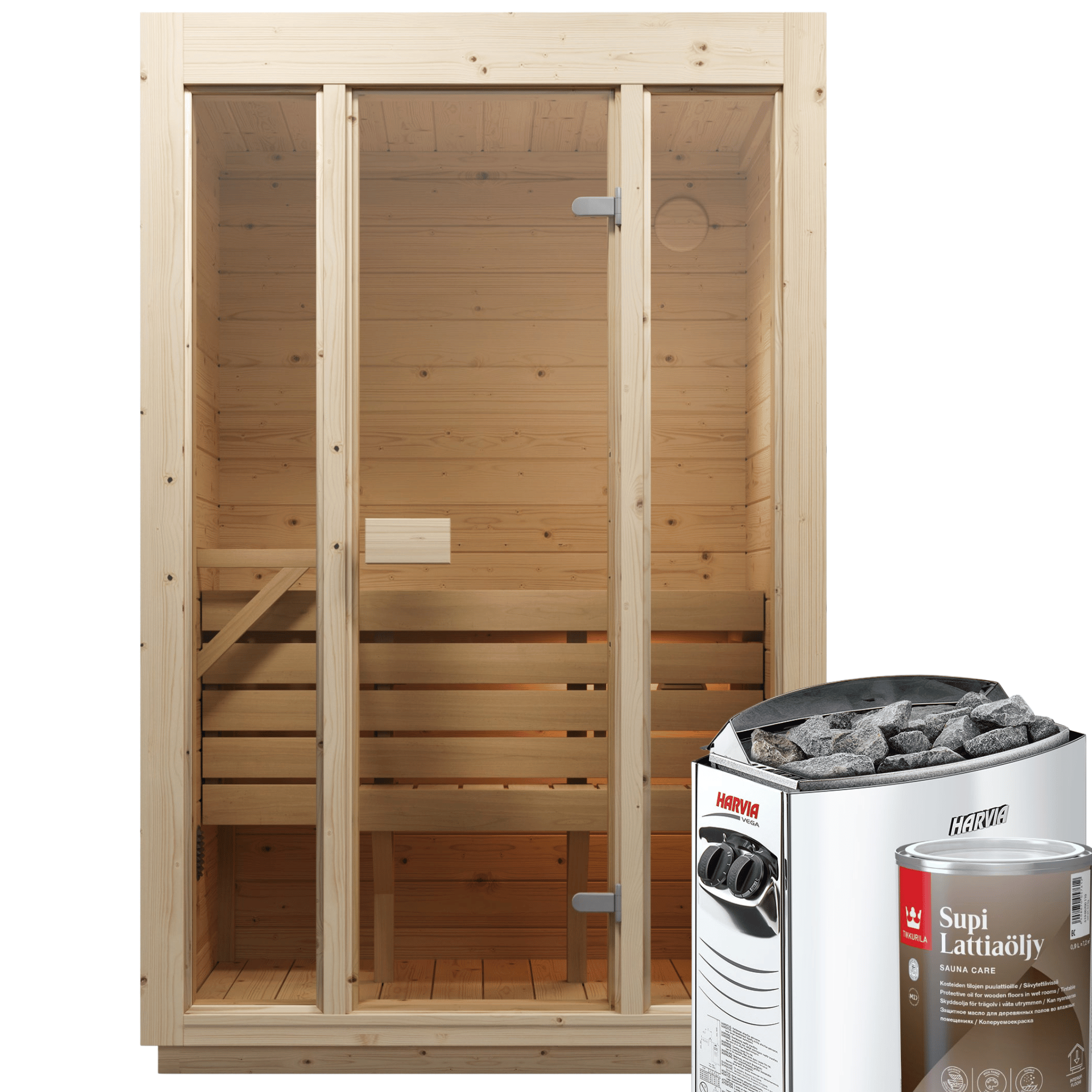 1-2 Person Dry Pine Indoor Sauna Bundle - ALLA Compact Edition | Home & Garden | Includes Harvia Heater, LED Lights & SupiOil Protection