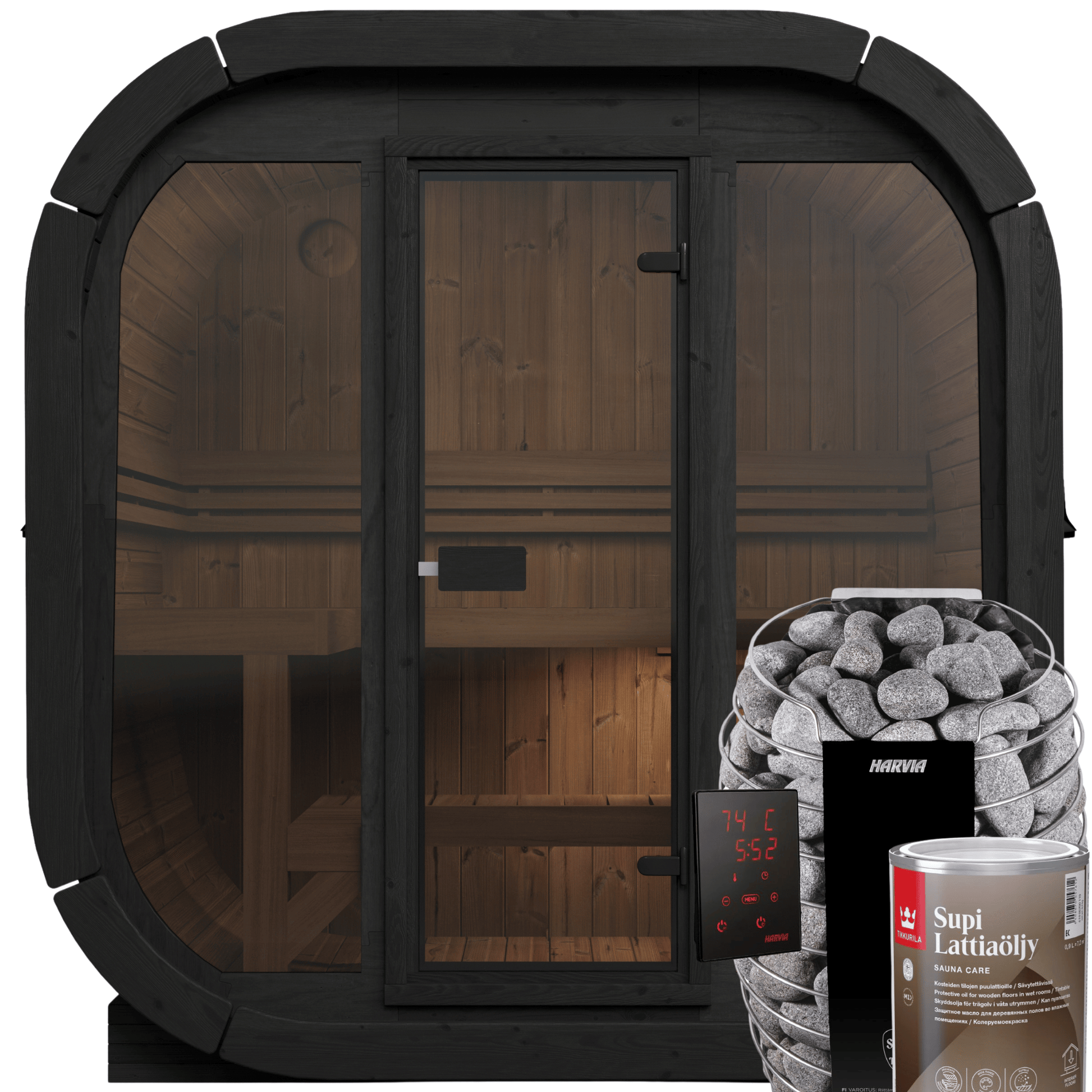 3-4 Person Large Outdoor Premium Thermowood Cube Sauna Bundle - ALASKA 130 M Black Edition | Home & Garden | Includes Harvia Spirit WiFi Heater, LED Lights & SupiOil Protection
