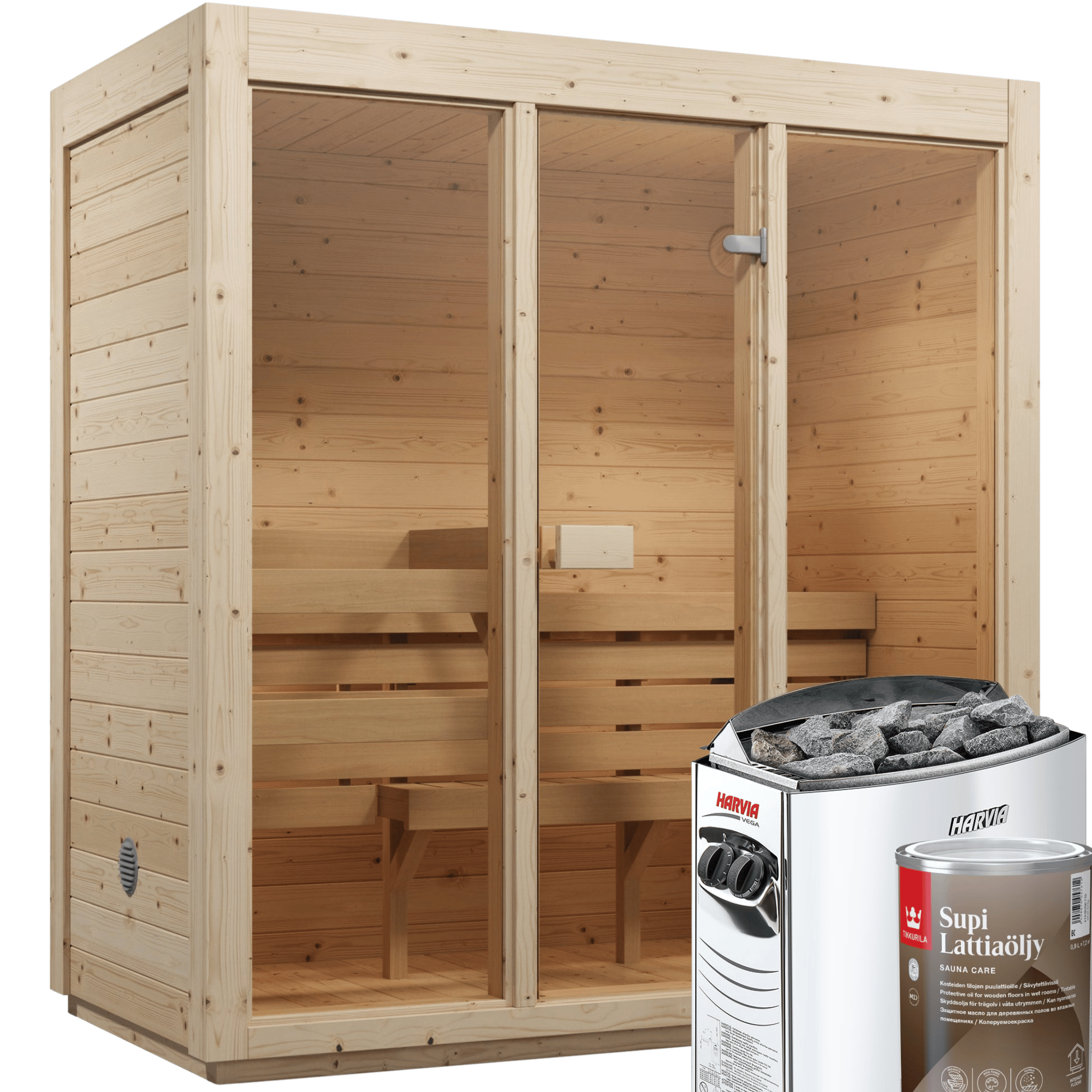3-4 Person Dry Pine Indoor Sauna Bundle - ALLA Edition | Home & Garden | Includes Harvia Heater, LED Lights & SupiOil Protection