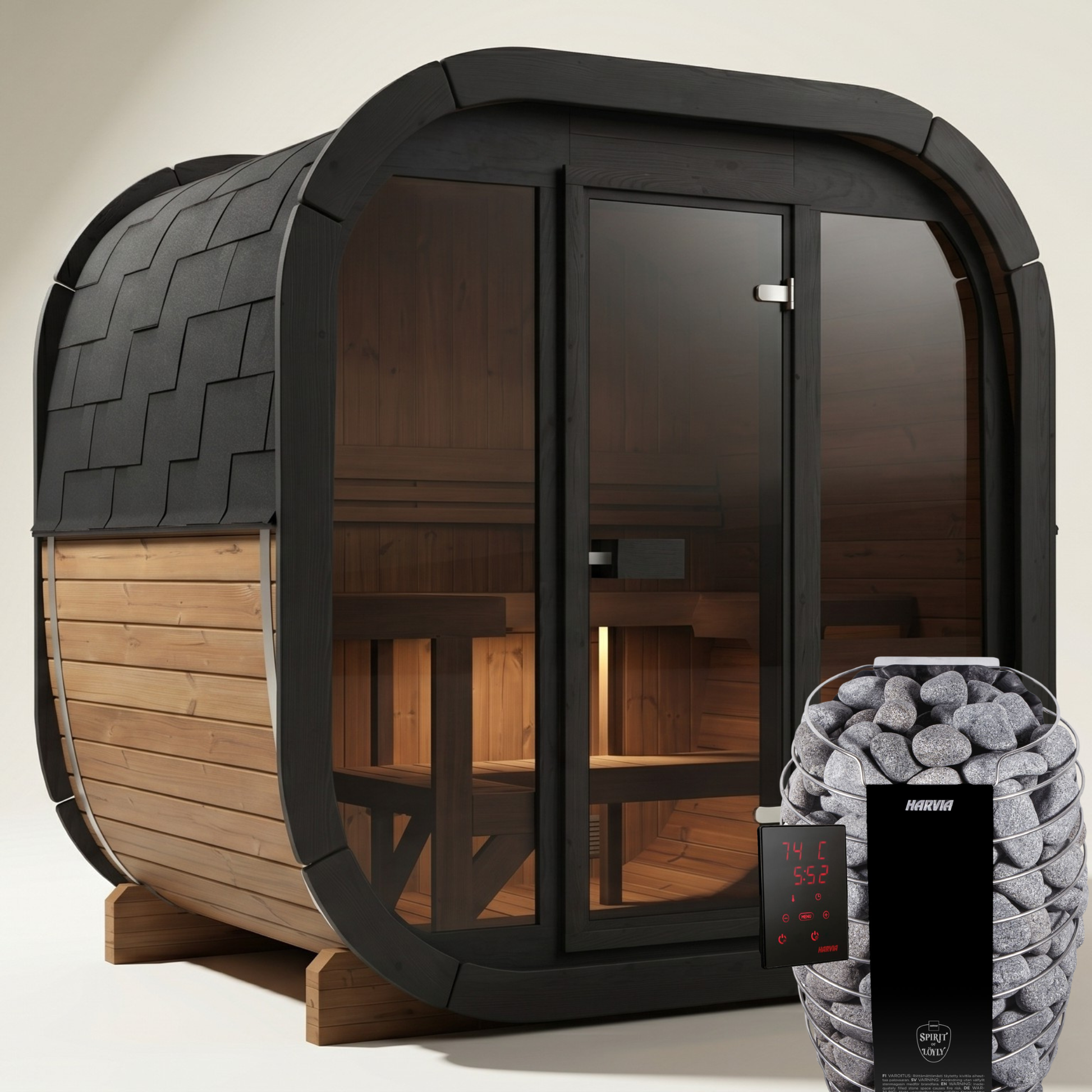 Outdoor Premium Thermowood Cube Sauna Bundle - ALASKA 130 M Edition | Home & Garden | Includes Harvia Spirit WiFi Heater & LED Lights