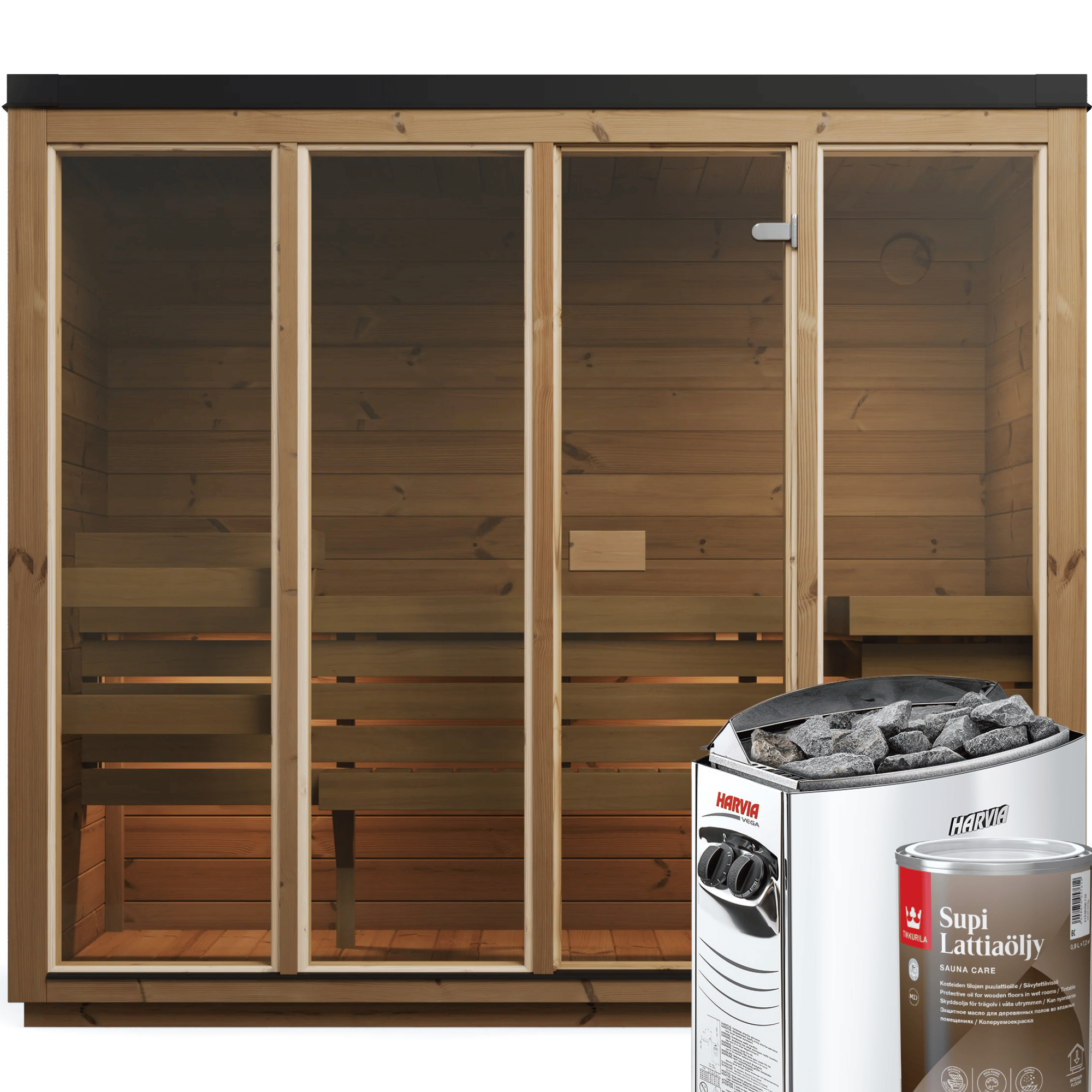 4 Person Outdoor Premium Thermowood Cube Sauna Bundle - ELLA XL Edition | Home & Garden | Includes Harvia Heater, LED Lights & SupiOil Protection