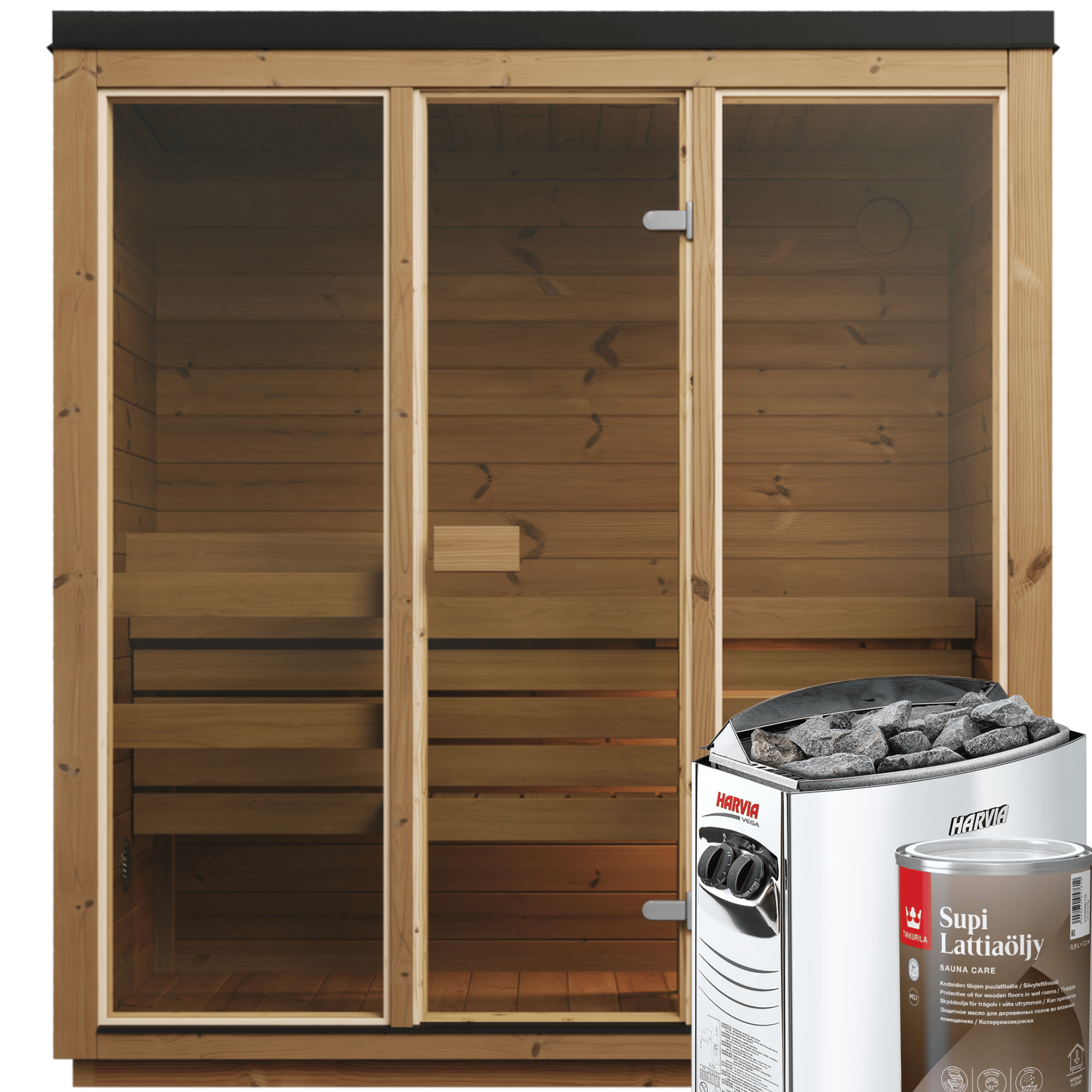 3-4 Person Outdoor Premium Thermowood Cube Sauna Bundle - ELLA Edition | Home & Garden | Includes Harvia Heater, LED Lights & SupiOil Protection