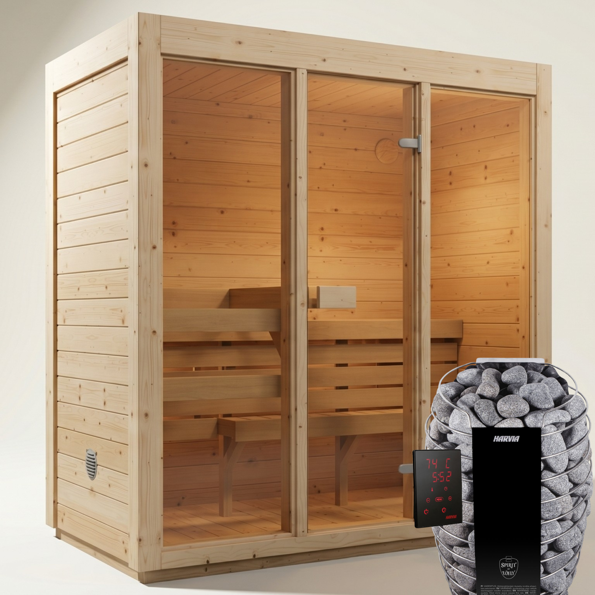 Sauna wewnętrzna z suchego sosnowego drewna dla 3-4 osób - Edycja ALLA | Dom i Ogród | Zawiera piec Harvia, oświetlenie LED i ochronę SupiOil