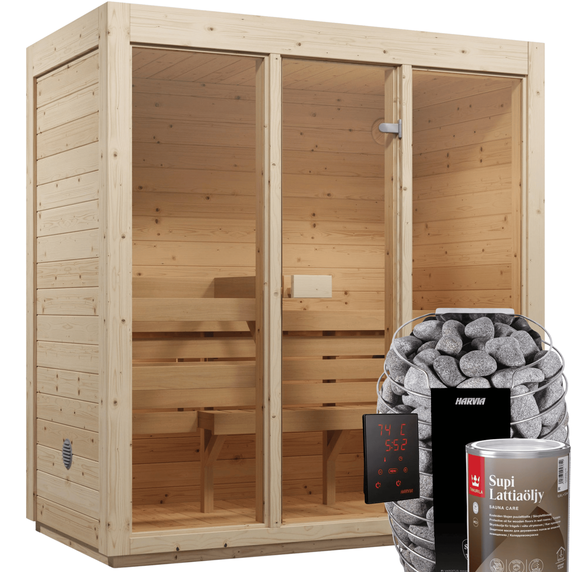 3-4 Person Dry Pine Indoor Sauna Bundle - ALLA Edition | Home & Garden | Includes Harvia Spirit WiFi Heater, LED Lights & SupiOil Protection
