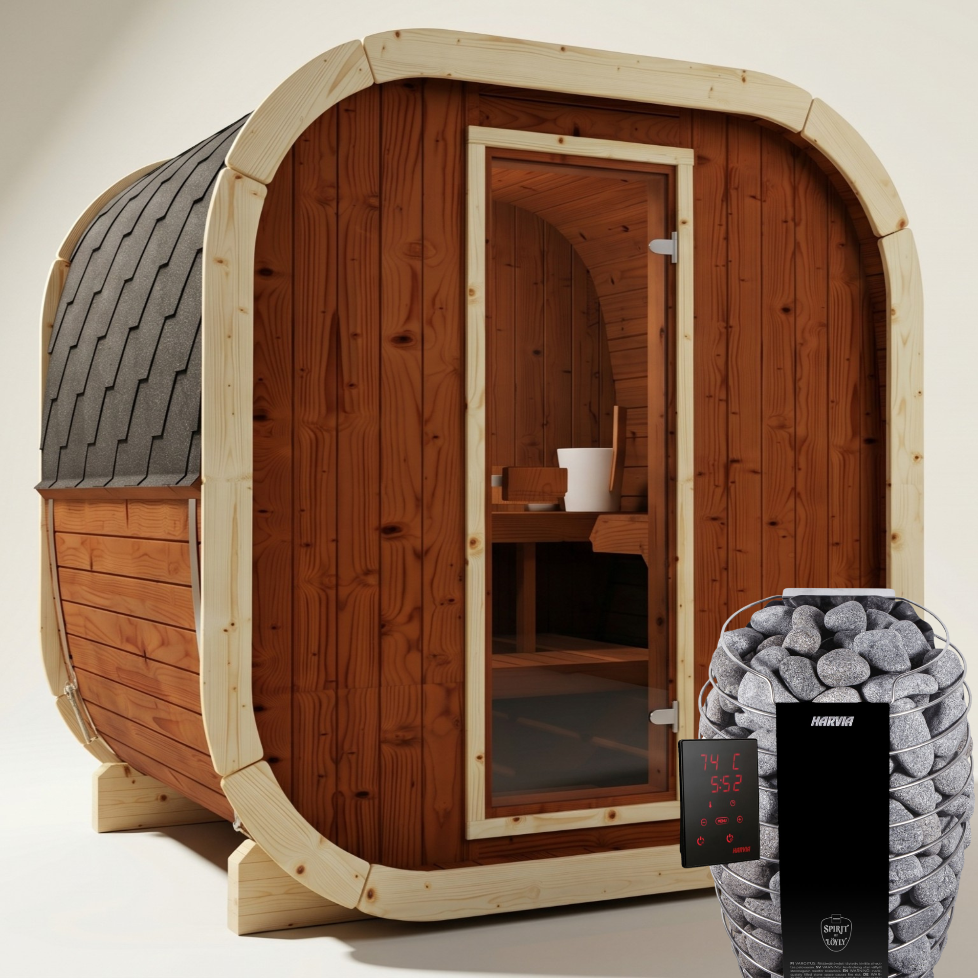2-Personen Outdoor Premium Thermoholz Cube Sauna Bundle - SKOG Edition | Haus & Garten | Enthält Harvia Heizung, LED-Lichter & SupiOil Schutz