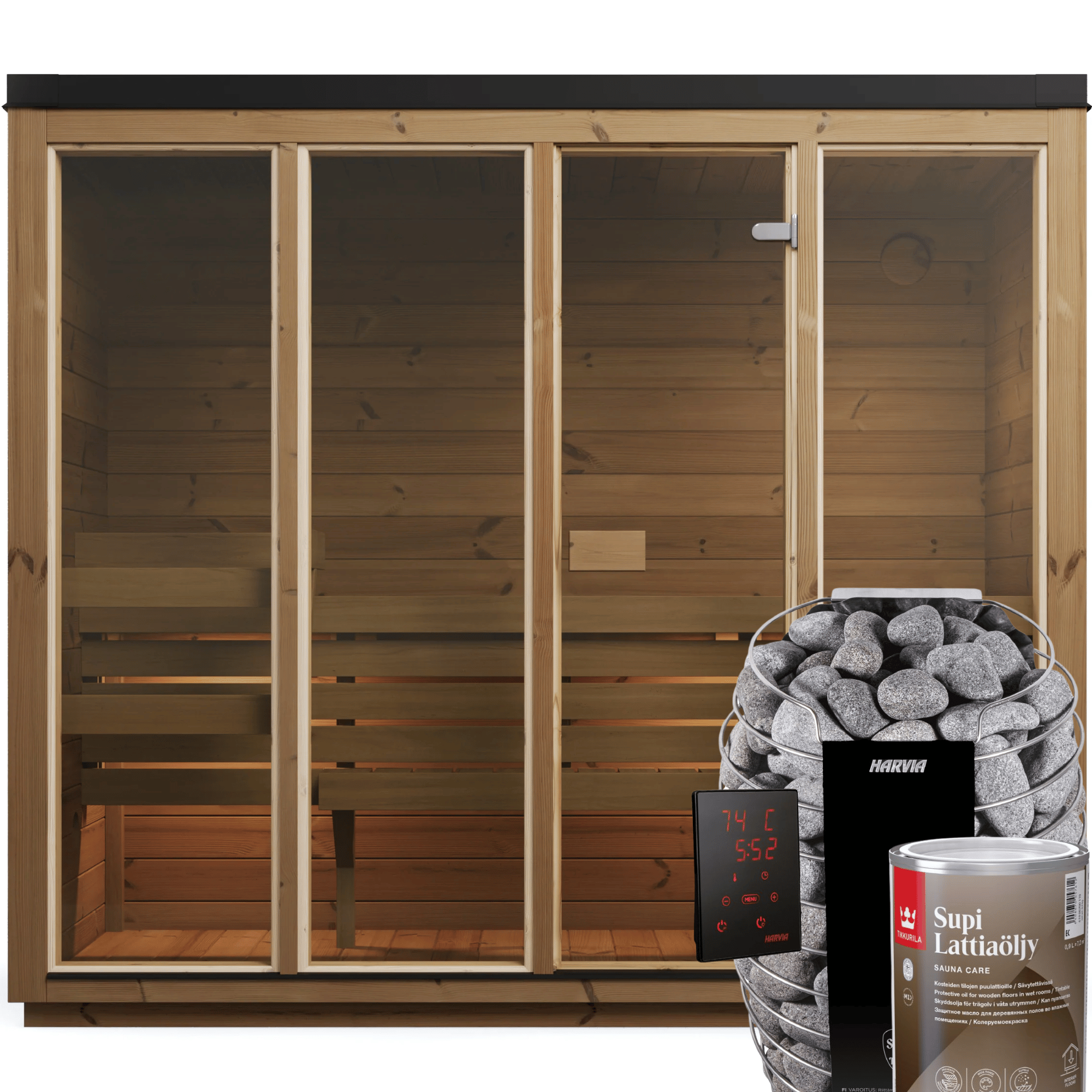 4 Person Outdoor Premium Thermowood Cube Sauna Bundle - ELLA XL Edition | Home & Garden | Includes Harvia Spirit WiFi Heater, LED Lights & SupiOil Protection
