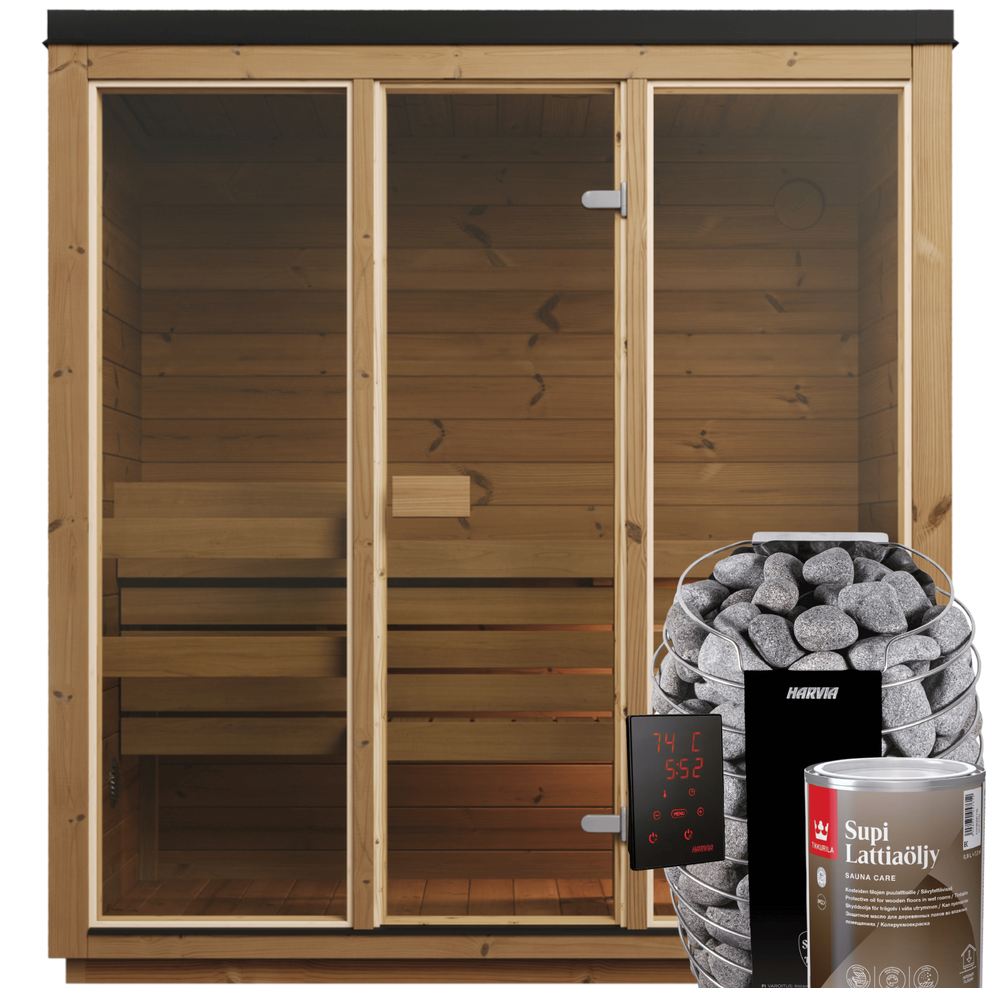 3-4 Personen Outdoor Premium Thermoholz Würfel Sauna Bundle - ELLA Edition | Haus & Garten | Enthält Harvia Heizung, LED-Lichter & SupiOil Schutz