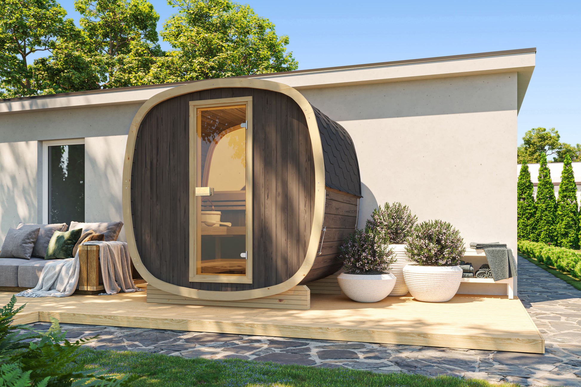 SaunaSupply UKU 160 Thermowood Outdoor Cube Sauna - 3/4 Person