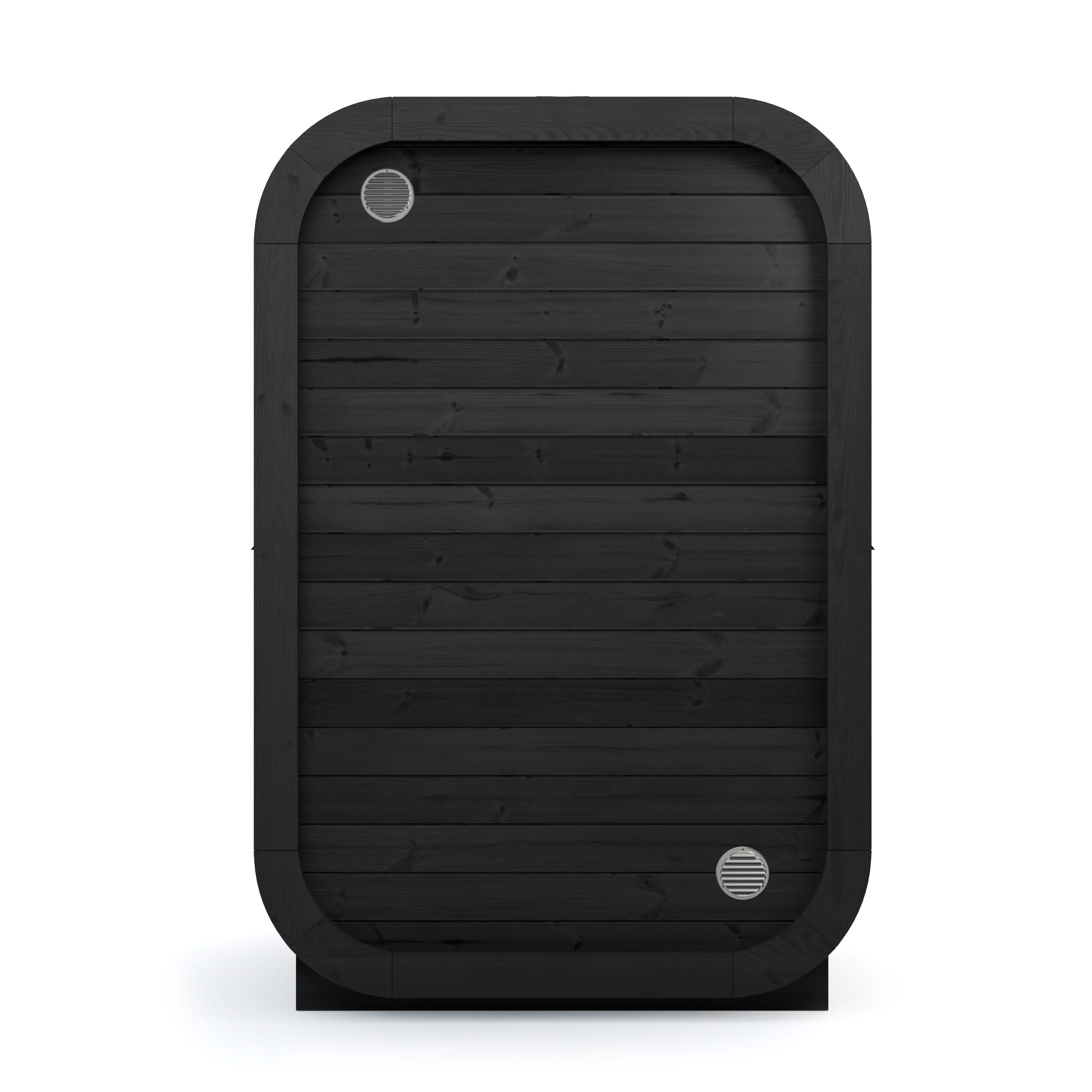 2-osobowa zewnętrzna premium sauna z termodrewna w zestawie - SKOG Black Edition | Dom i Ogród | Zawiera piec Harvia, oświetlenie LED i ochronę SupiOil
