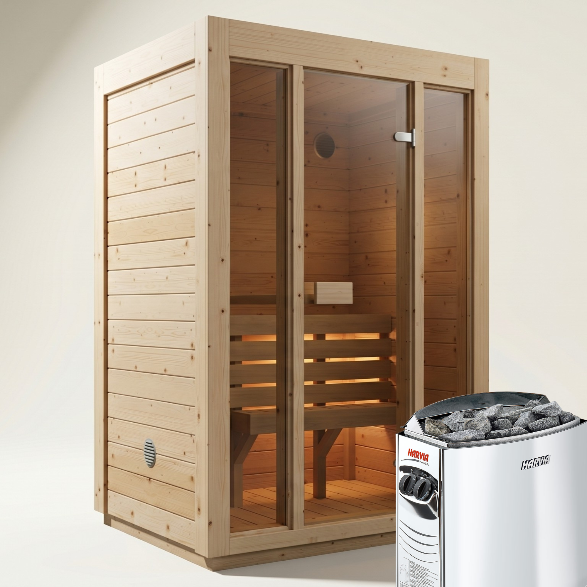Sauna wewnętrzna z suchego drewna sosnowego dla 1-2 osób - Edycja kompaktowa ALLA | Dom i Ogród | Zawiera piec Harvia, oświetlenie LED i ochronę SupiOil