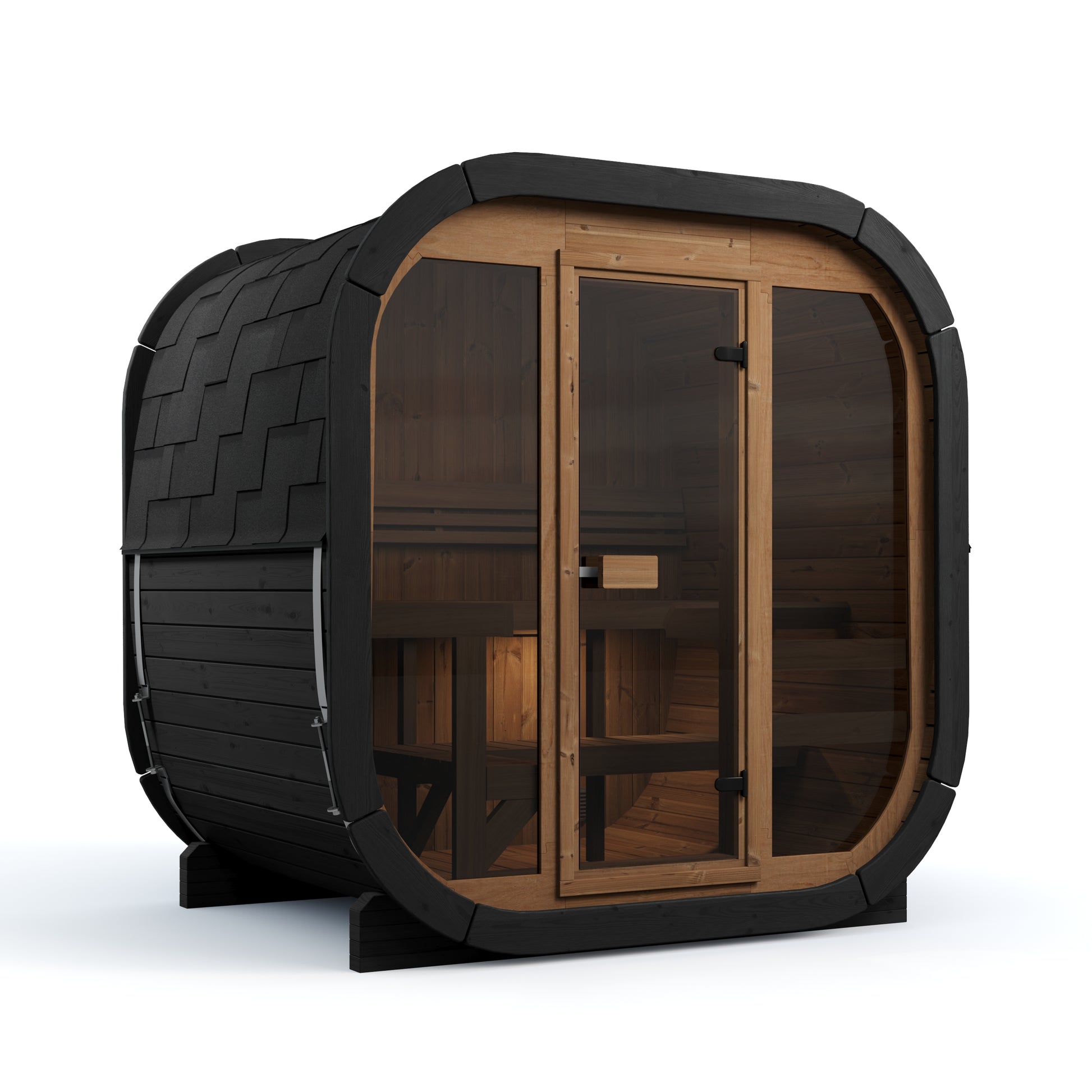 SaunaSupply EKE160 Cube Thermowood 4 Person Outdoor Sauna Black Edition - Includes Bucket, Ladle, Thermometor, SupiOil