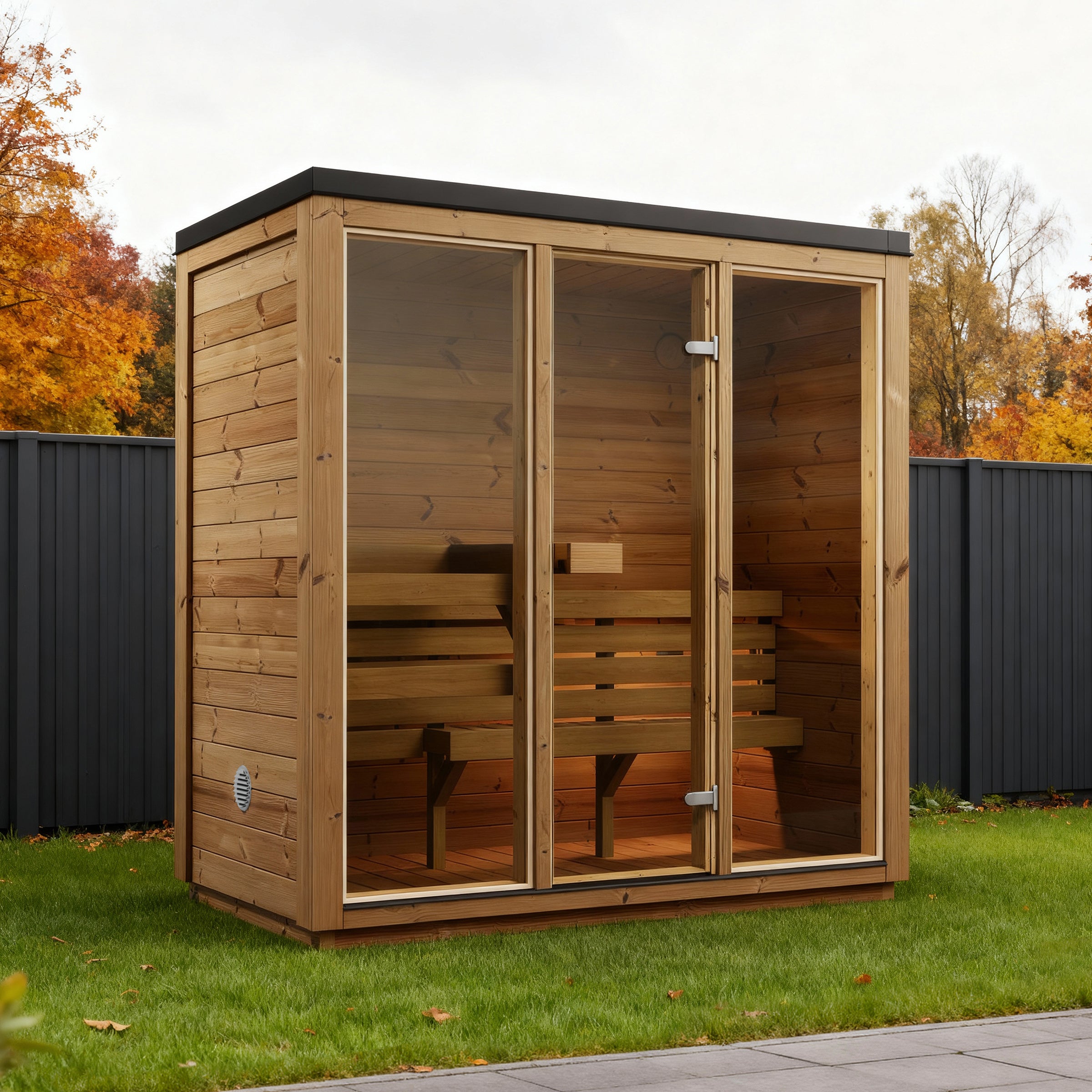 SaunaSupply ILLI Cube II Thermowood 3 Person Outdoor Sauna - Includes Bucket, Ladle, Thermometor, SupiOil