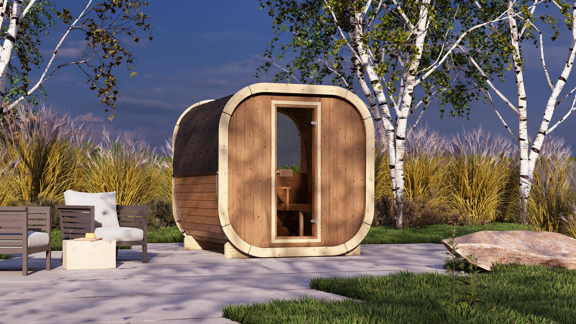 SaunaSupply EKE 220Thermowood Outdoor Cube Sauna - 6 Person