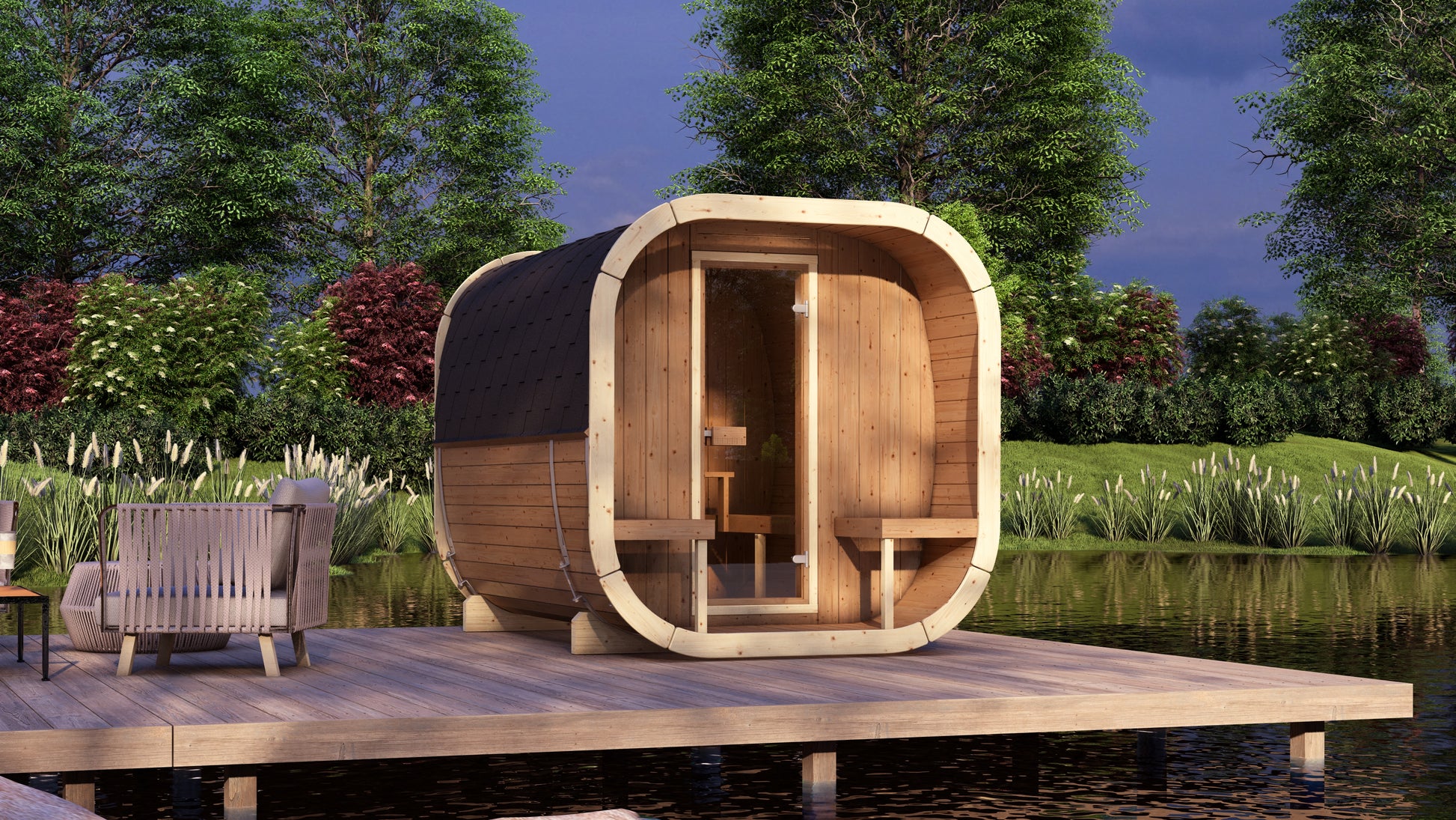 SaunaSupply EKE 280 Thermowood Outdoor Cube Sauna - 6 Person