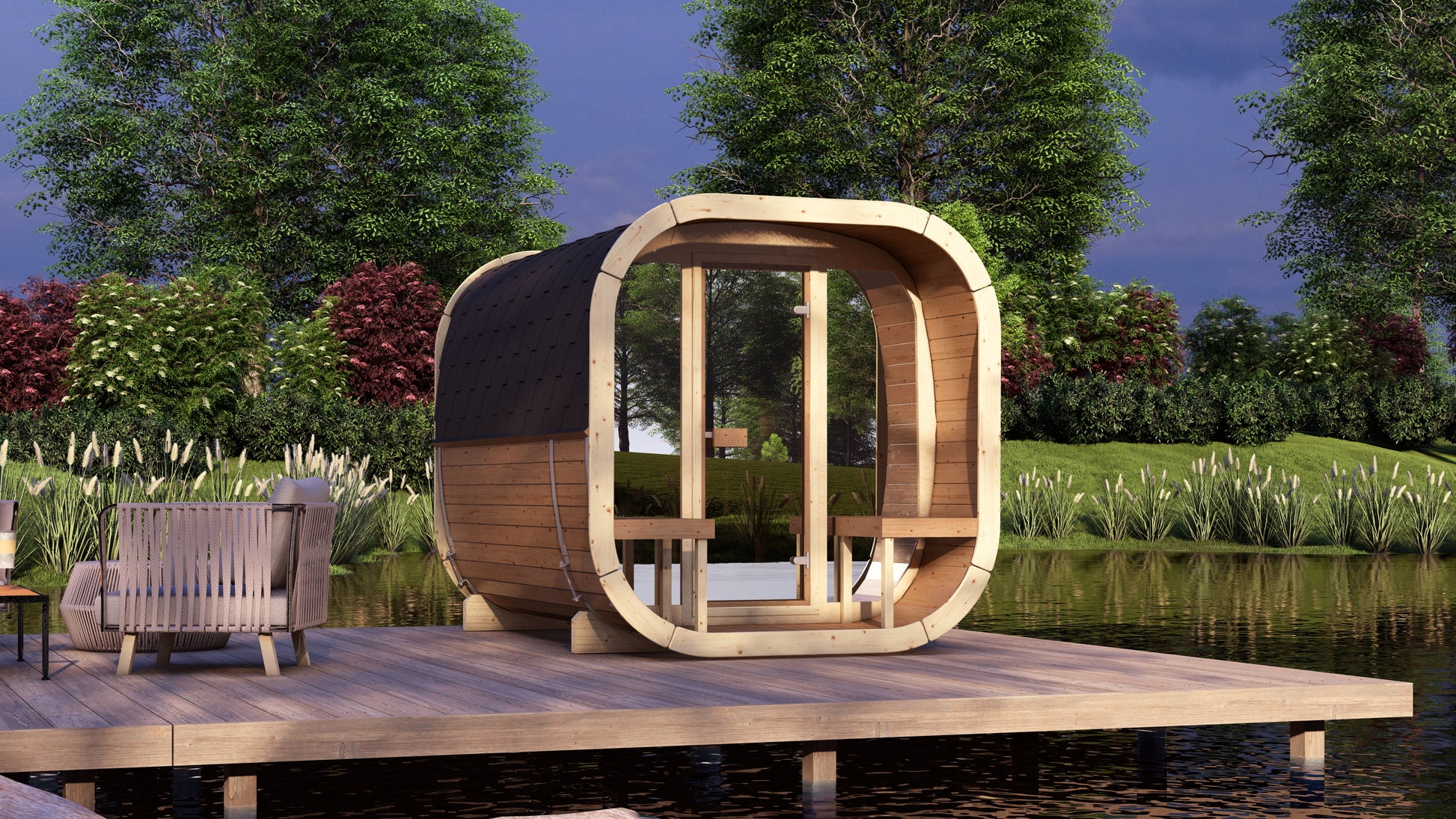SaunaSupply EKE 280 Thermowood Outdoor Cube Sauna - 6 Person