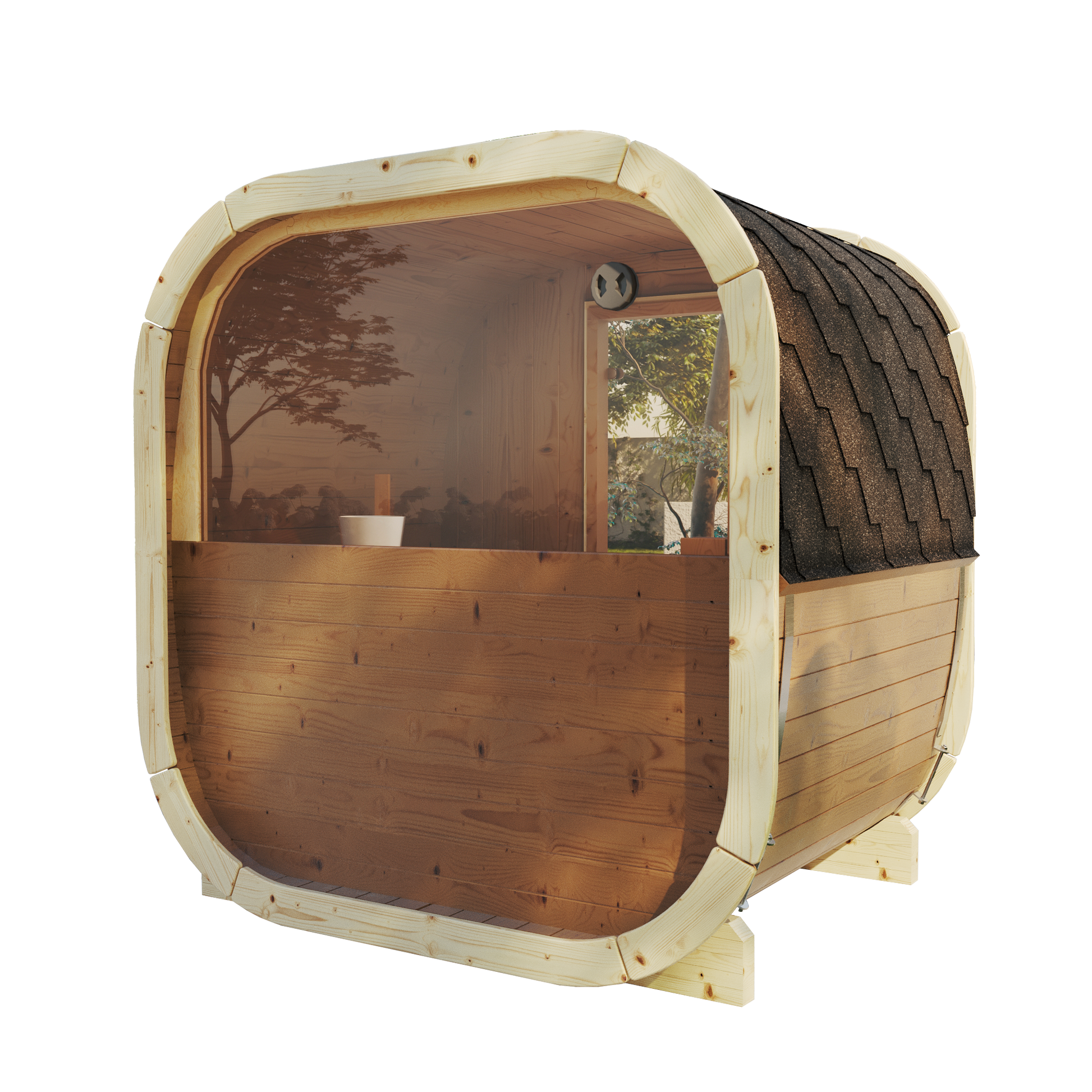 SaunaSupply EKE 130 Thermowood Outdoor Cube Sauna - 3/4 Person