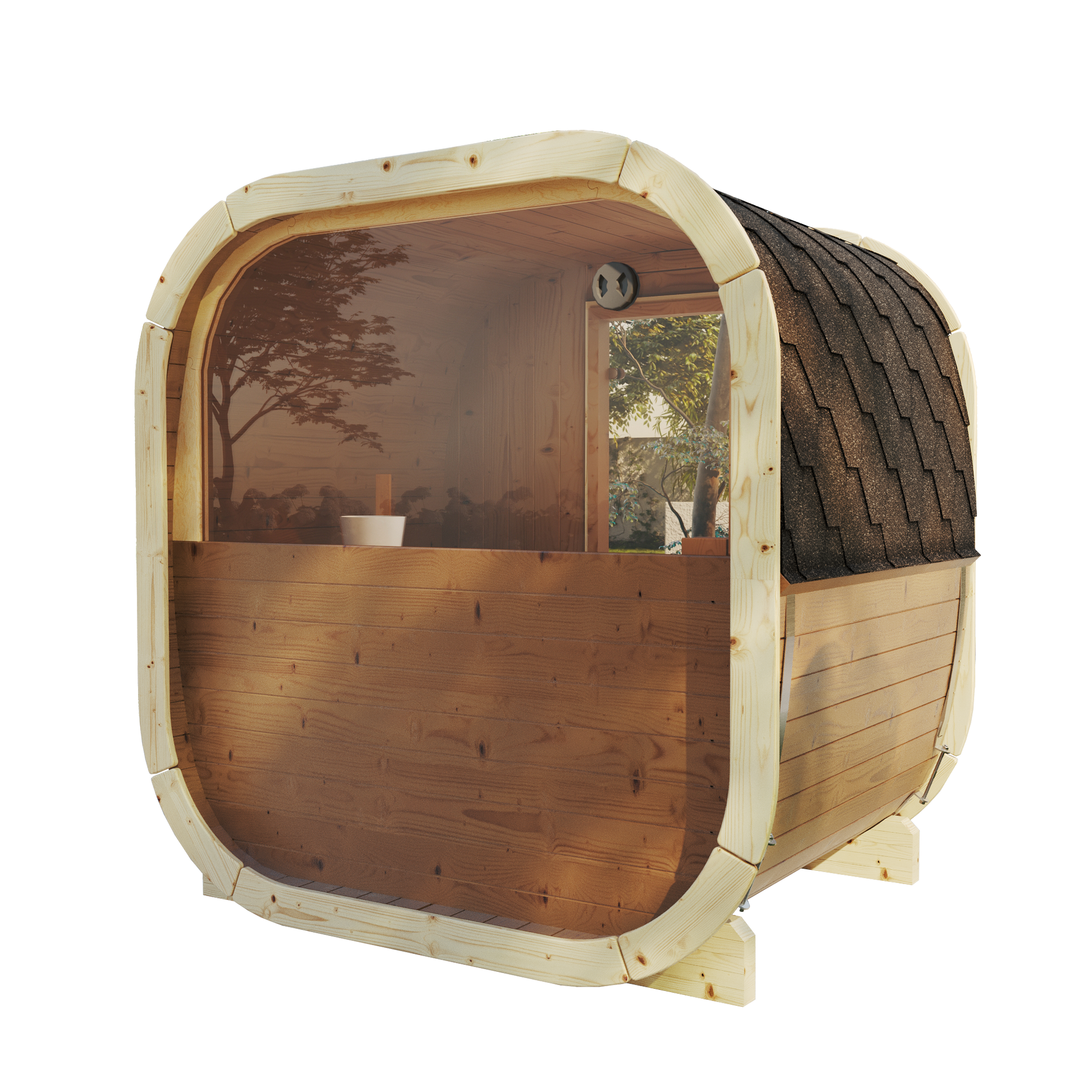 SaunaSupply EKE 130 Thermowood Outdoor Cube Sauna - 3/4 Person
