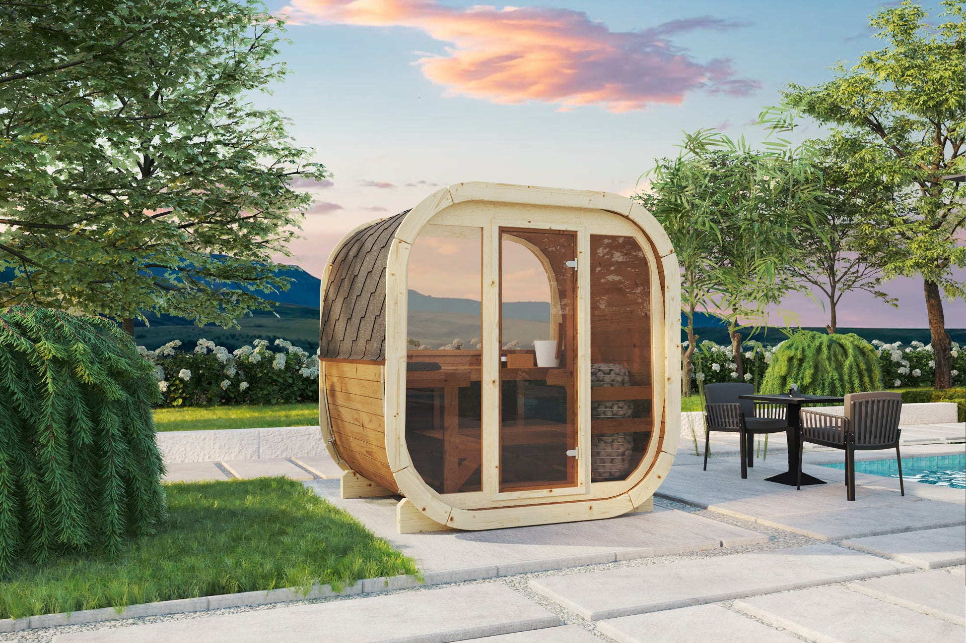 SaunaSupply EKE 130 Thermowood Outdoor Cube Sauna - 3/4 Person