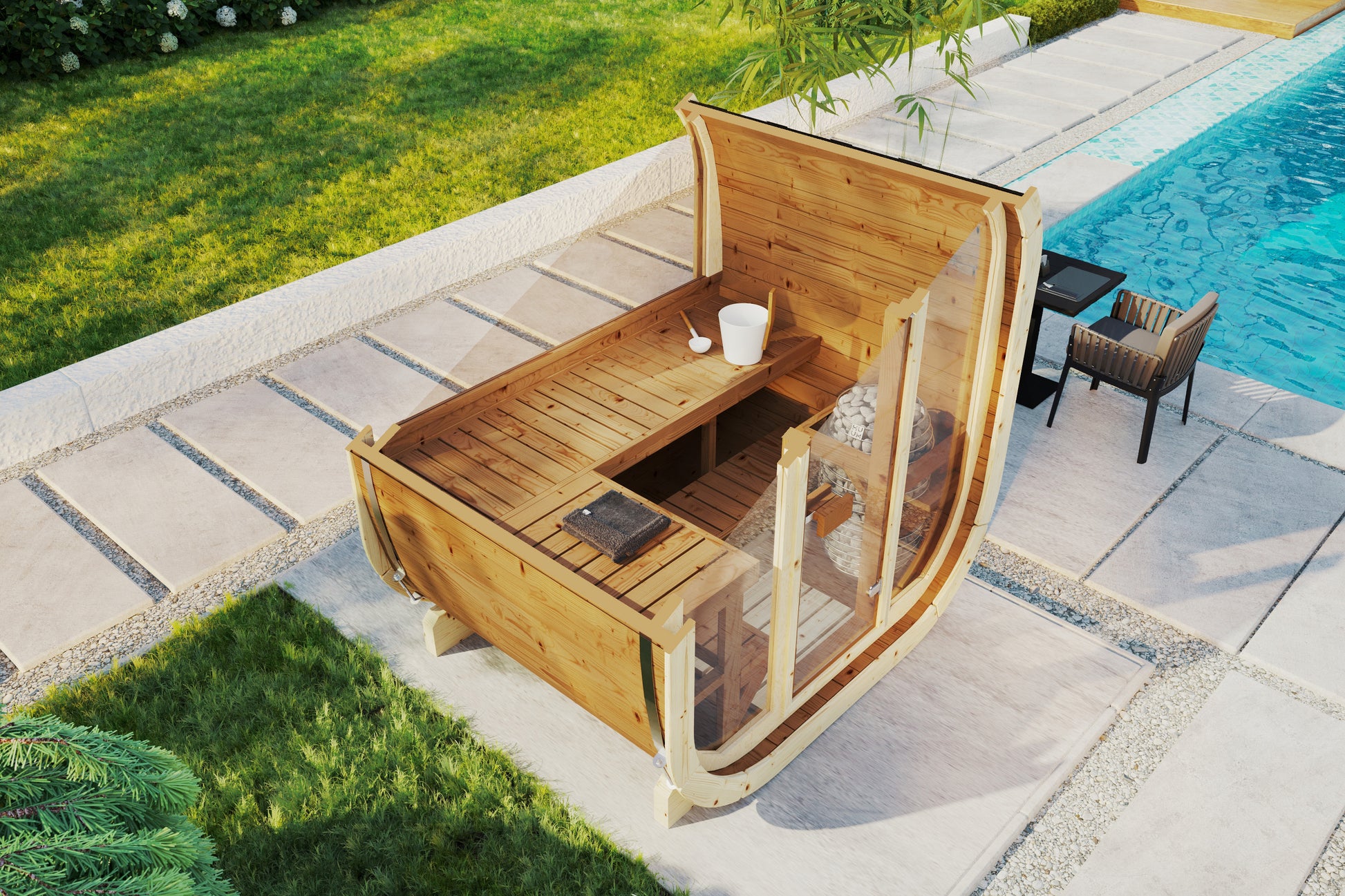 SaunaSupply EKE 130 Thermowood Outdoor Cube Sauna - 3/4 Person