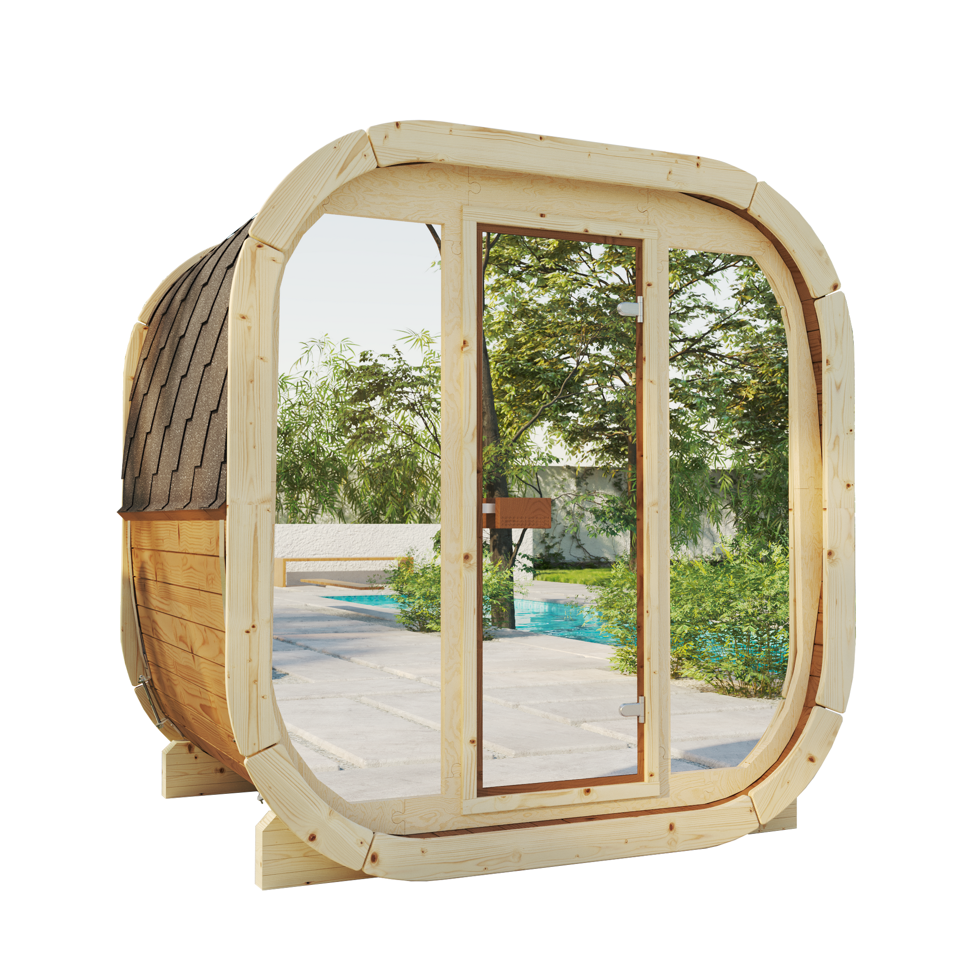 SaunaSupply EKE 130 Thermowood Outdoor Cube Sauna - 3/4 Person