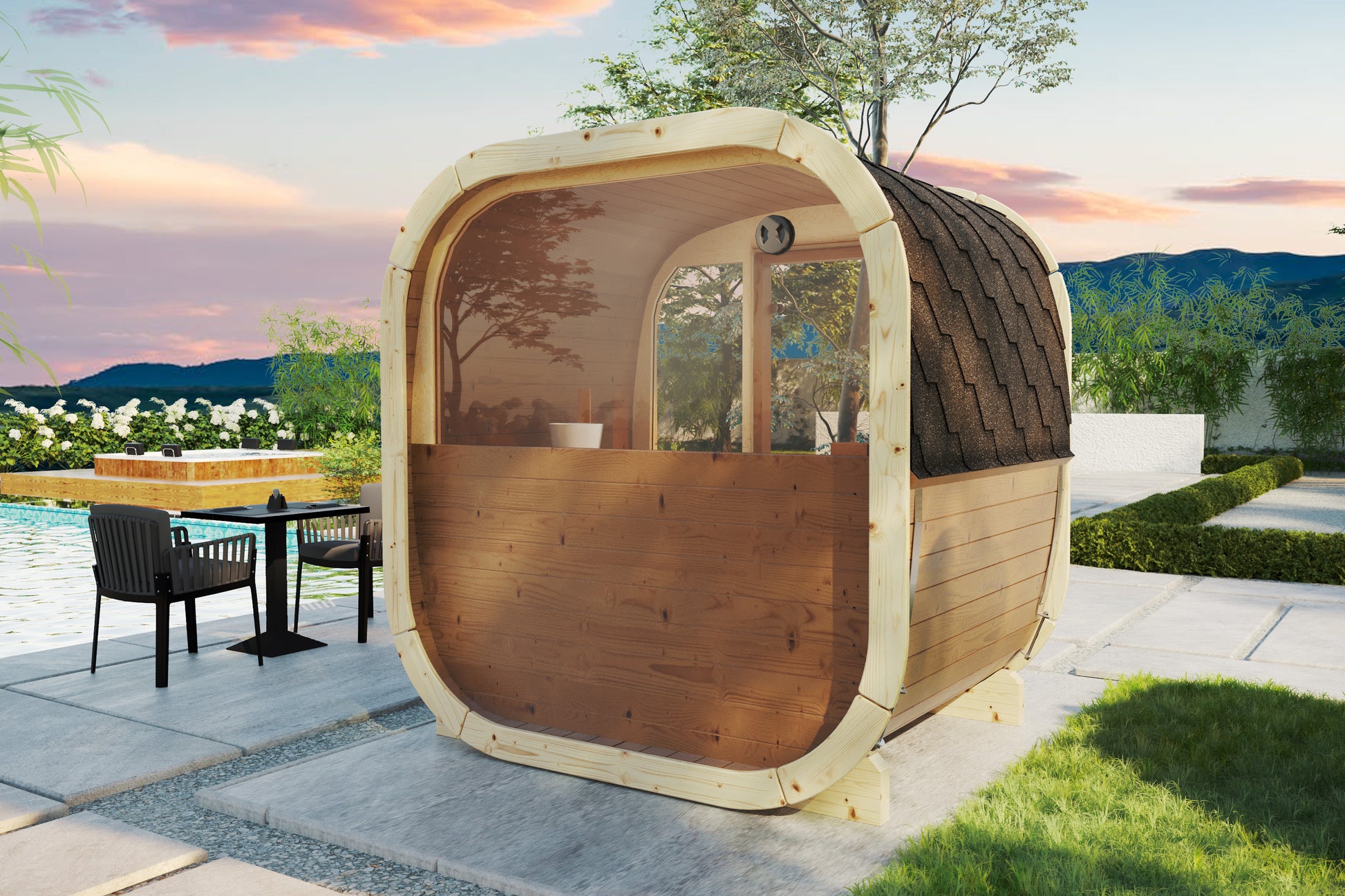 SaunaSupply EKE 160 Thermowood Outdoor Cube Sauna - 3/4 Person