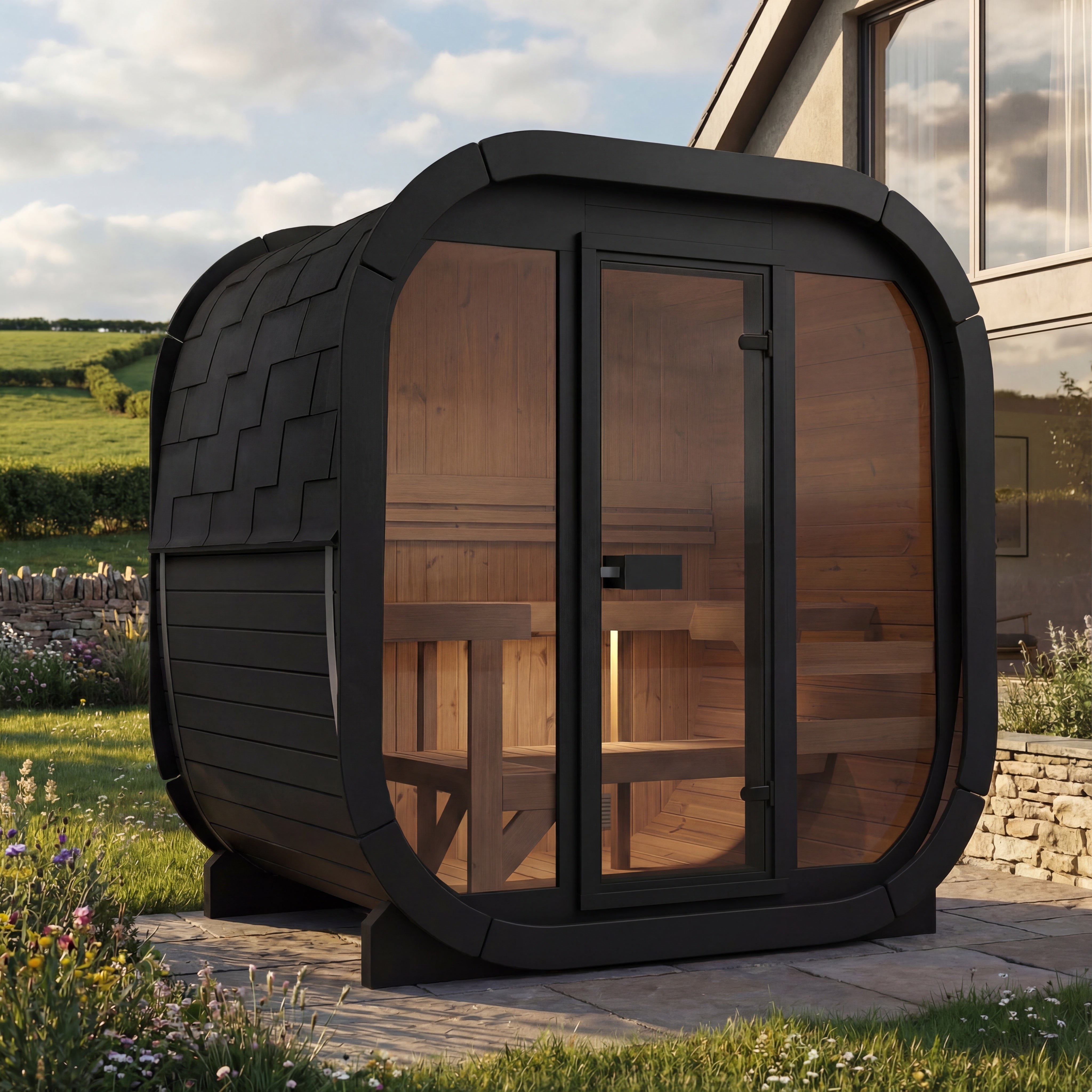 SaunaSupply 3-4 Person Large Outdoor Thermowood Cube Sauna - ALASKA Black Edition | Includes Heater & Accessories (new)