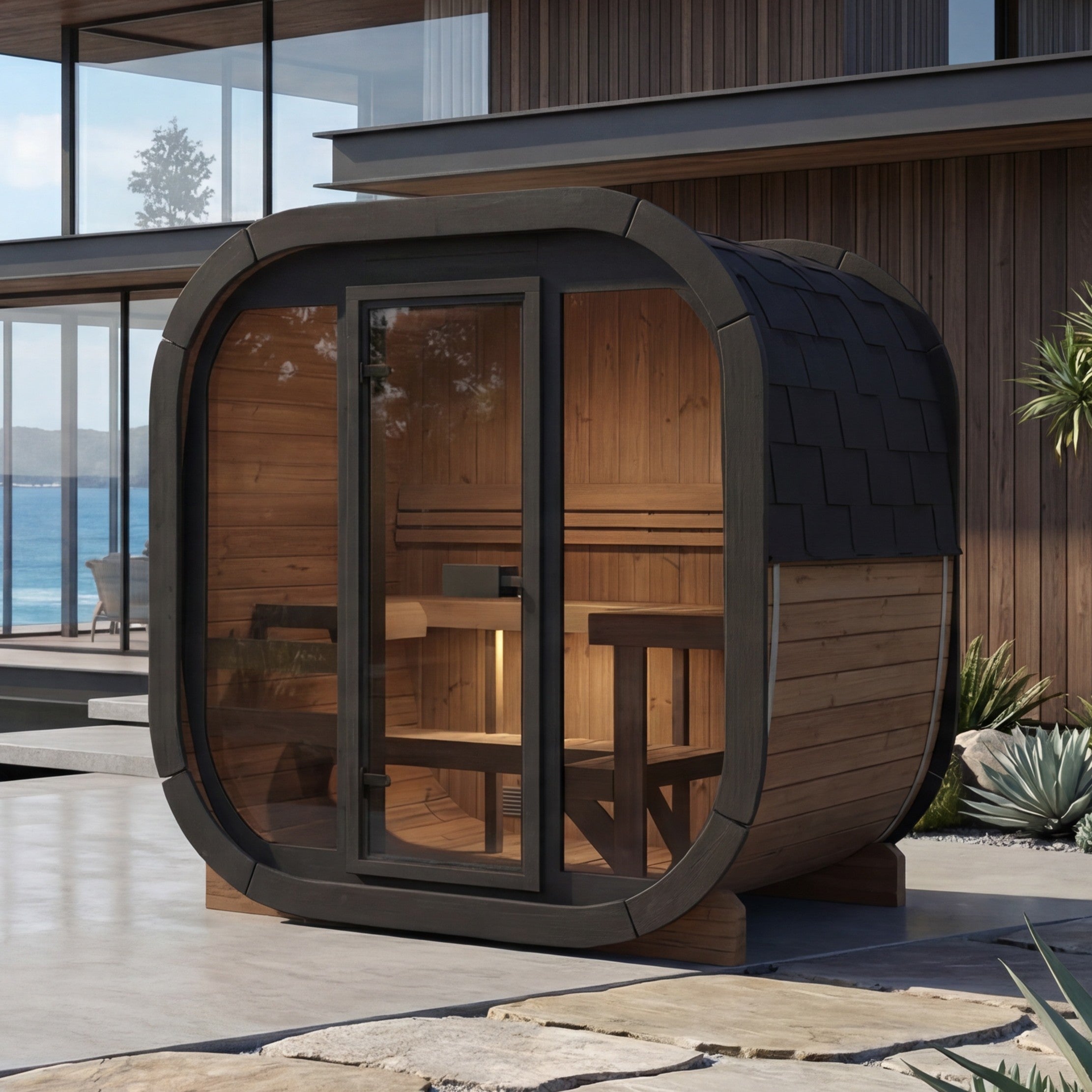 SaunaSupply 3-4 Person Large Outdoor Thermowood Cube Sauna - ALASKA Edition | Includes Heater & Accessories