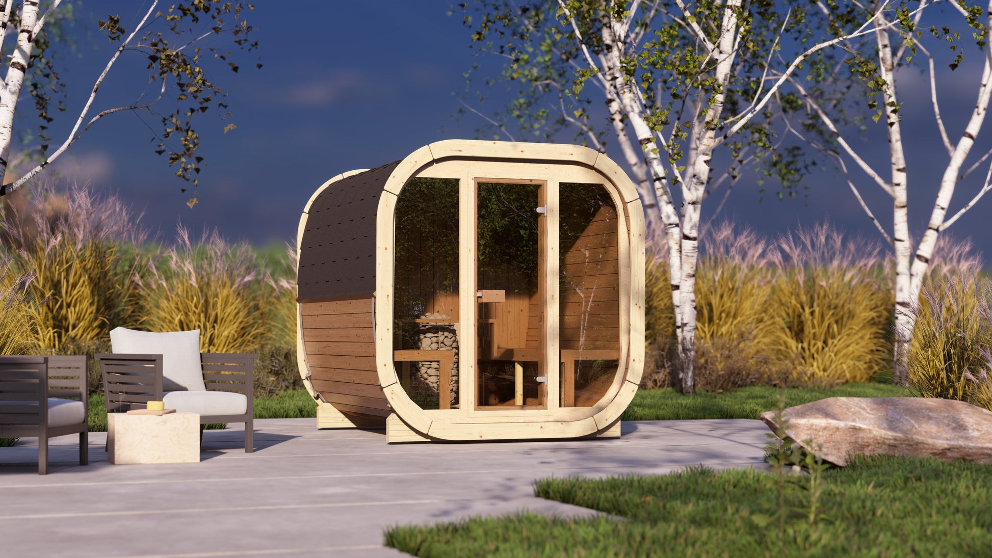 SaunaSupply EKE 220Thermowood Outdoor Cube Sauna - 6 Person