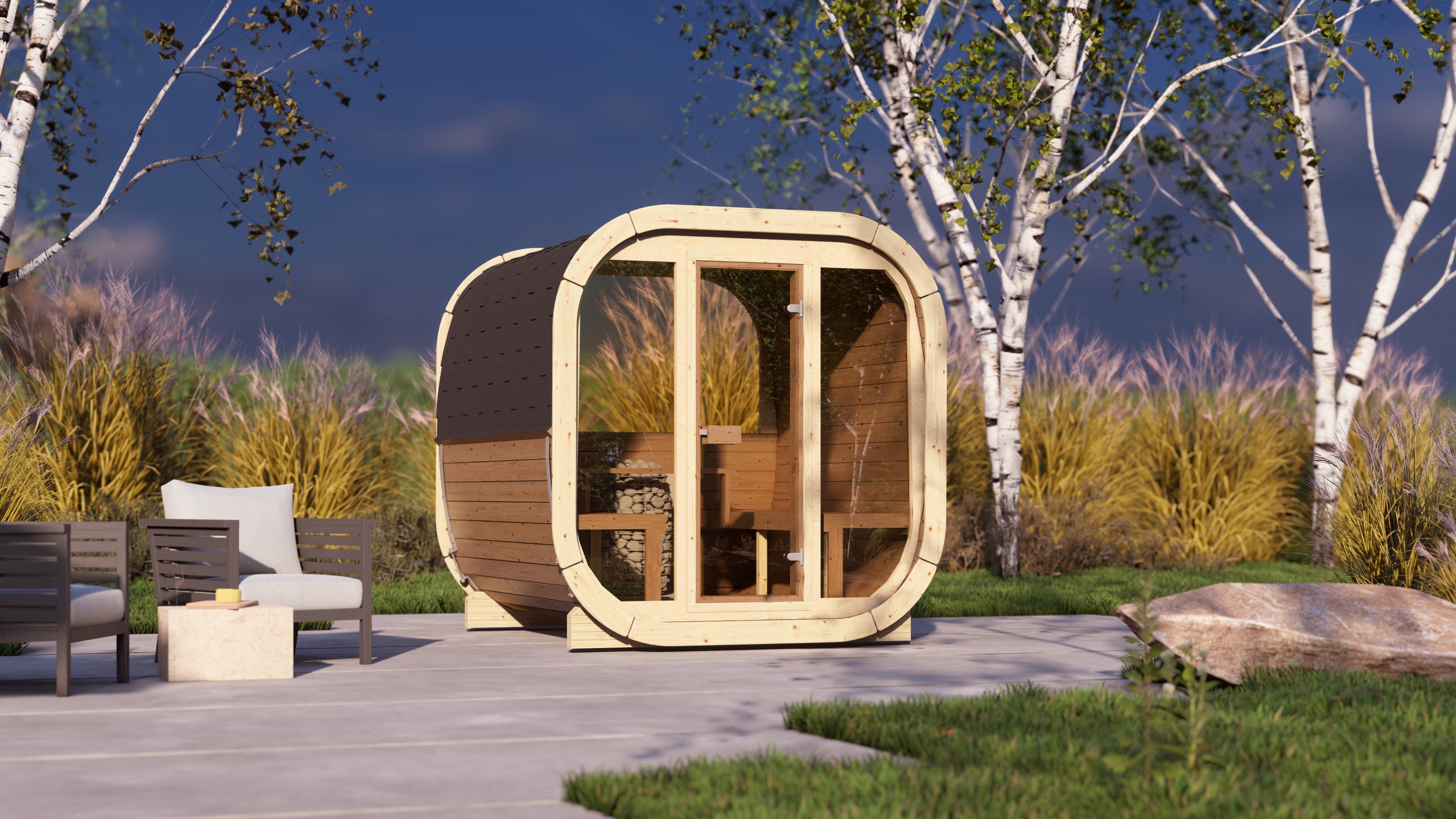 SaunaSupply EKE 220Thermowood Outdoor Cube Sauna - 6 Person