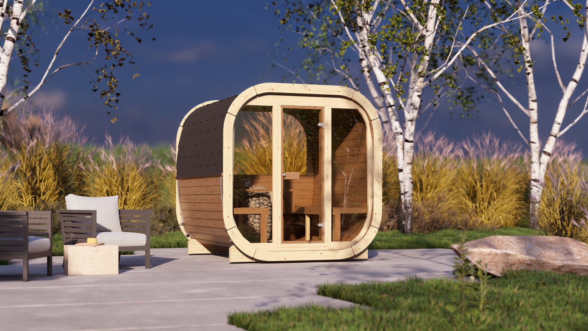 SaunaSupply EKE 220Thermowood Outdoor Cube Sauna - 6 Person