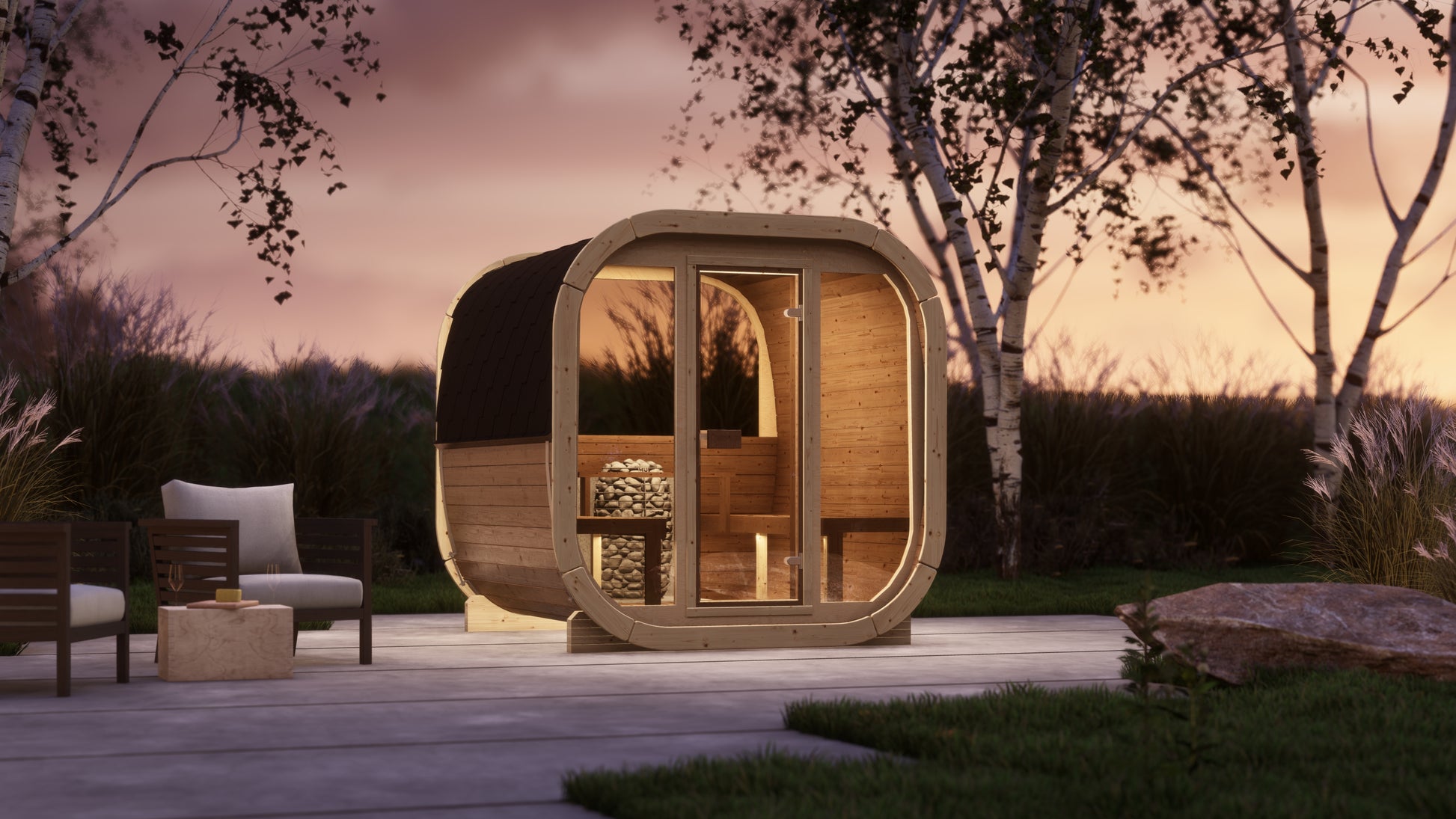 SaunaSupply EKE 220Thermowood Outdoor Cube Sauna - 6 Person