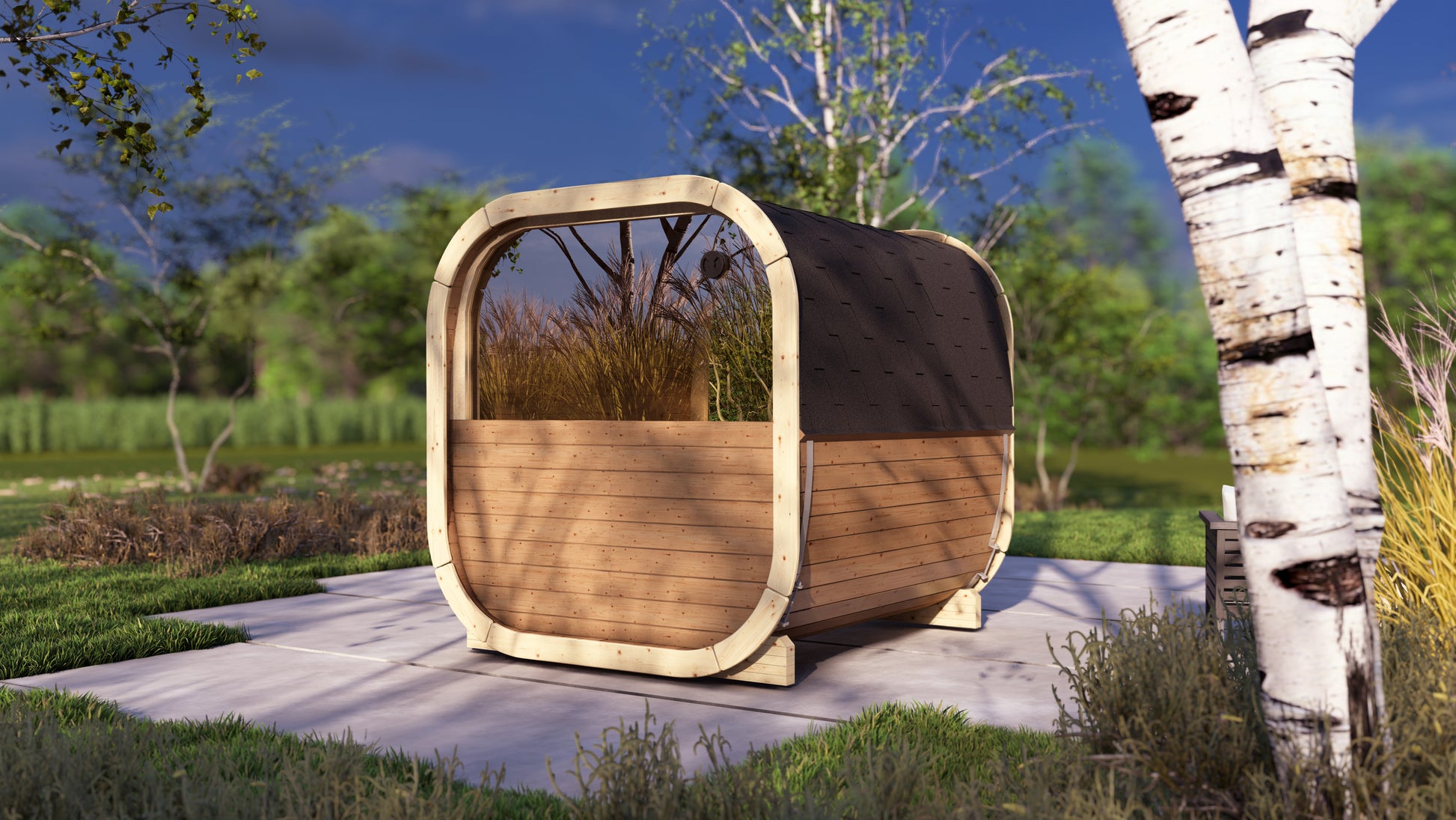 SaunaSupply EKE 220Thermowood Outdoor Cube Sauna - 6 Person