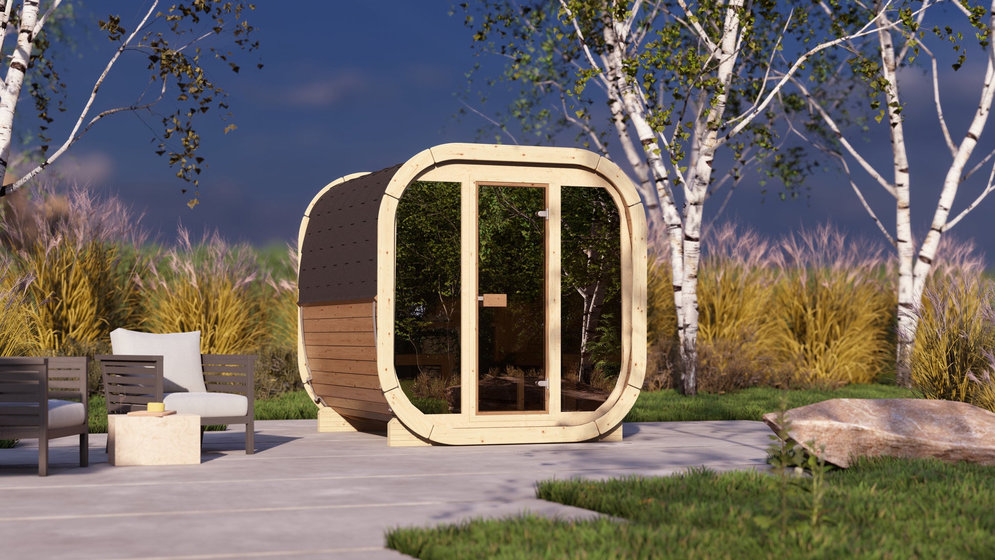 SaunaSupply EKE 220Thermowood Outdoor Cube Sauna - 6 Person