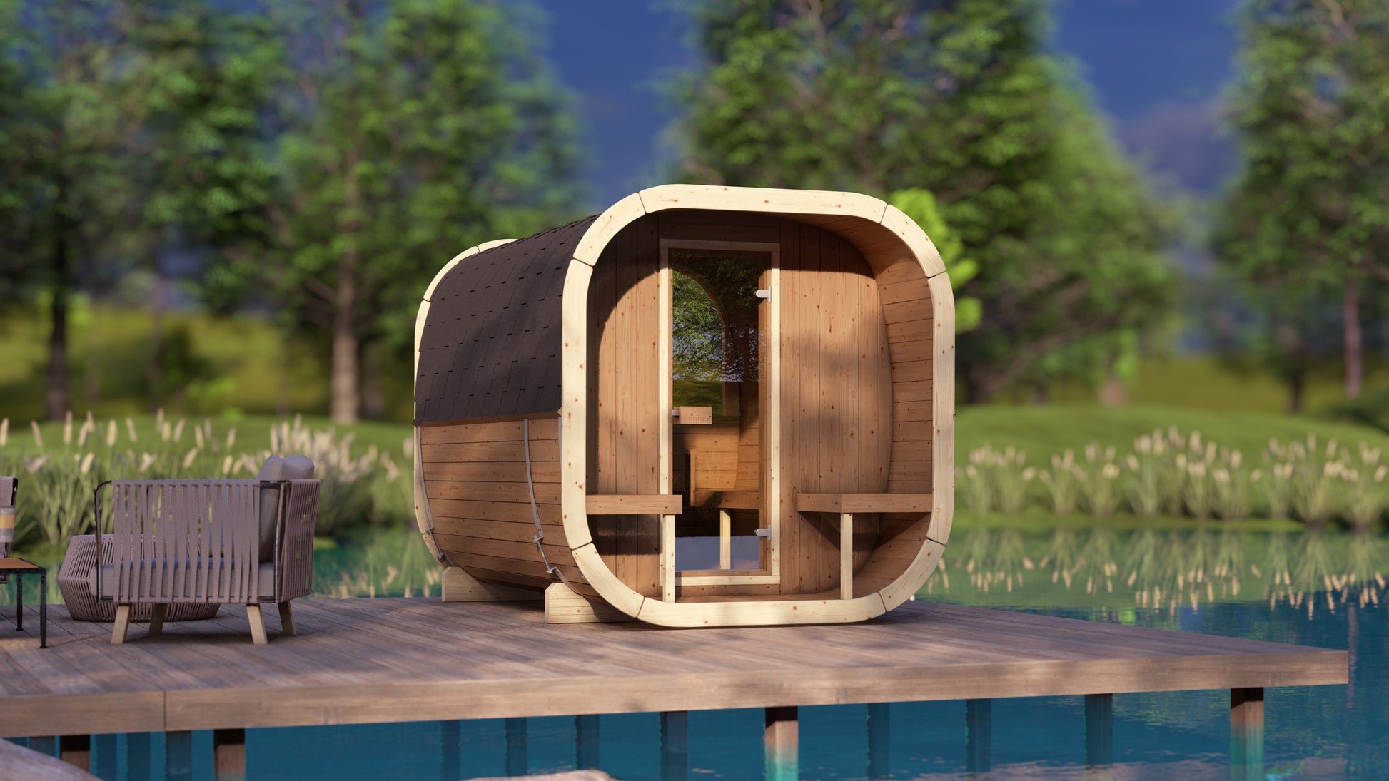 SaunaSupply EKE 280 Thermowood Outdoor Cube Sauna - 6 Person
