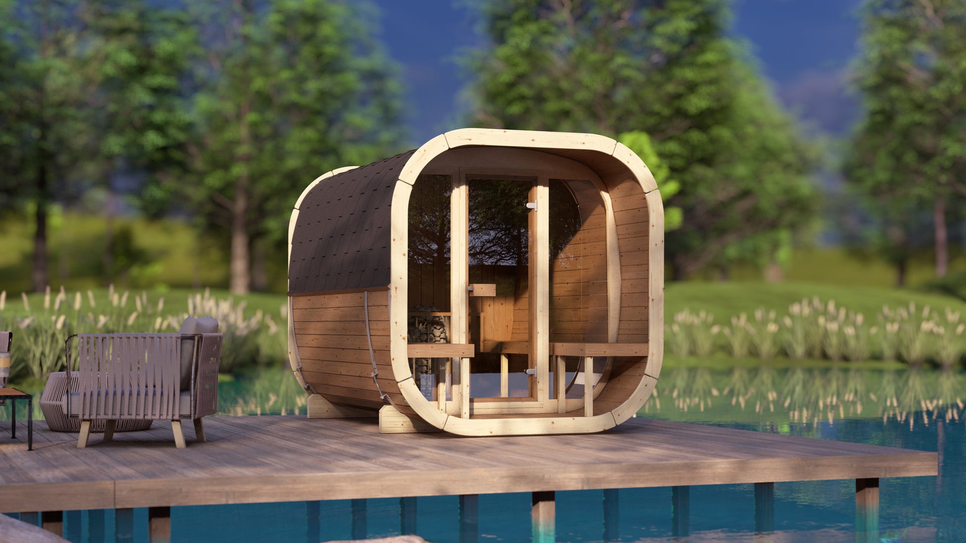 SaunaSupply EKE 280 Thermowood Outdoor Cube Sauna - 6 Person