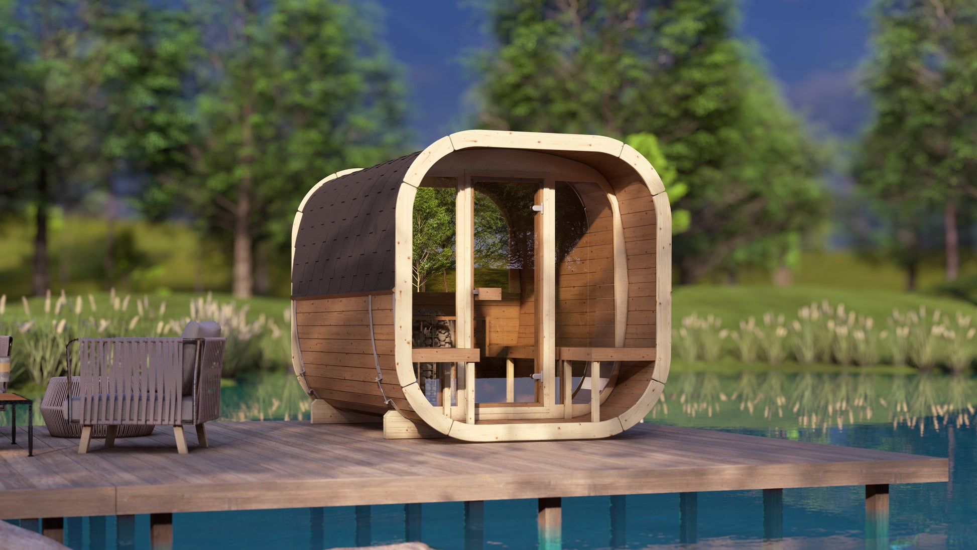 SaunaSupply EKE 280 Thermowood Outdoor Cube Sauna - 6 Person
